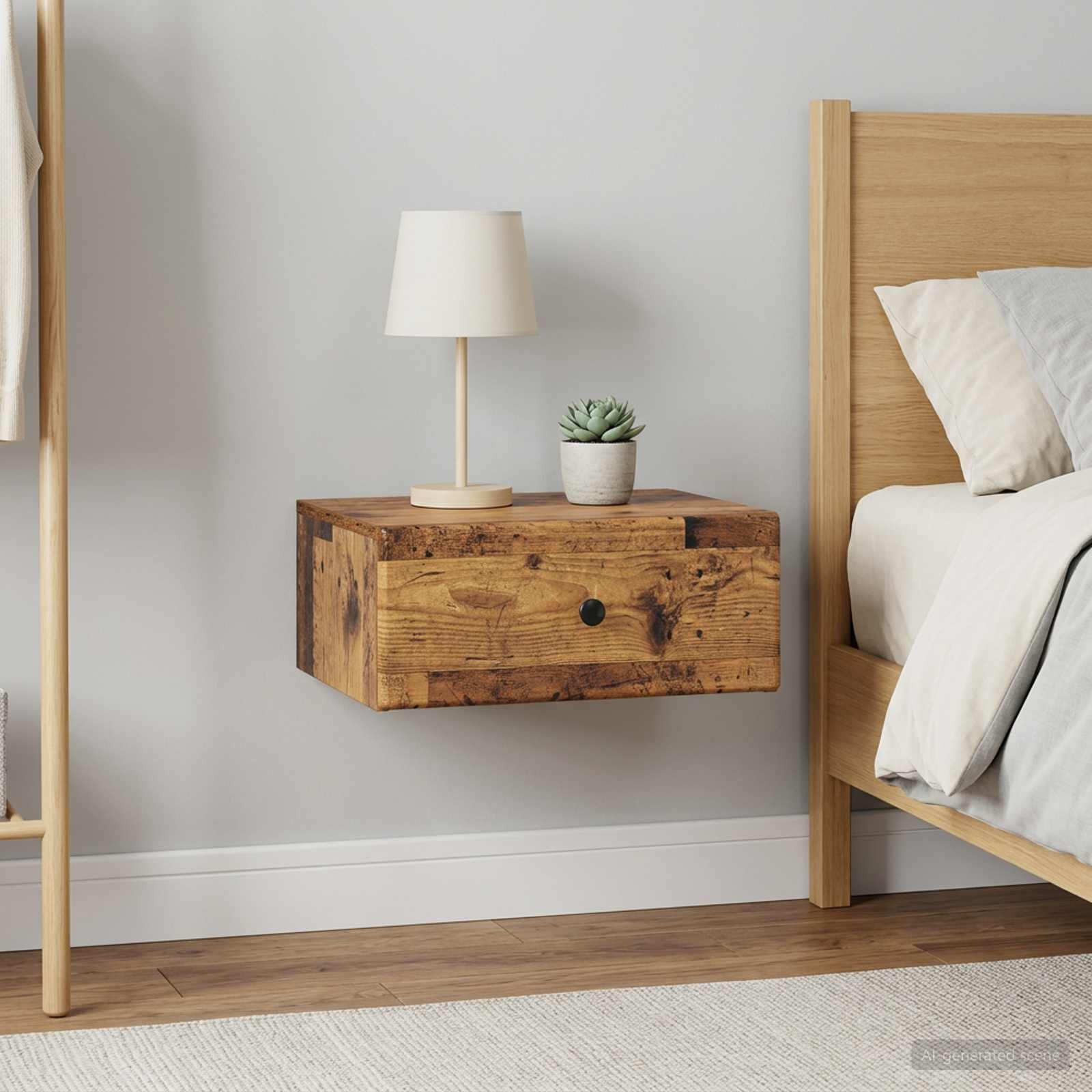 Wandbeugel Bedkast met lade 2 pcs Oud hout 49 x 34,5 x 20 cm