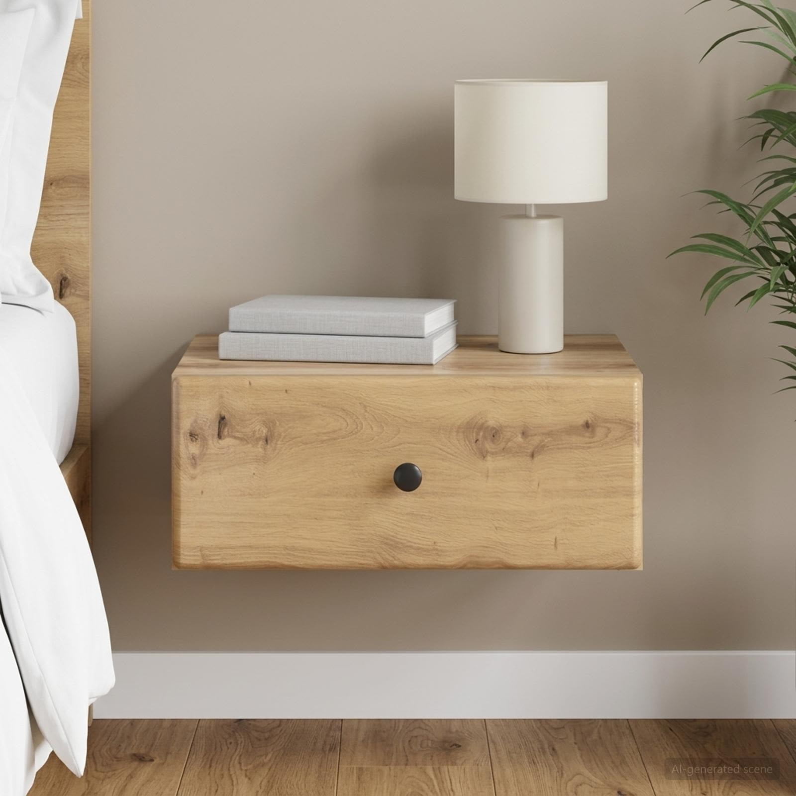 Wandbeugel Bedkast met lade Artisanaal eiken 49 x 34,5 x 20 cm