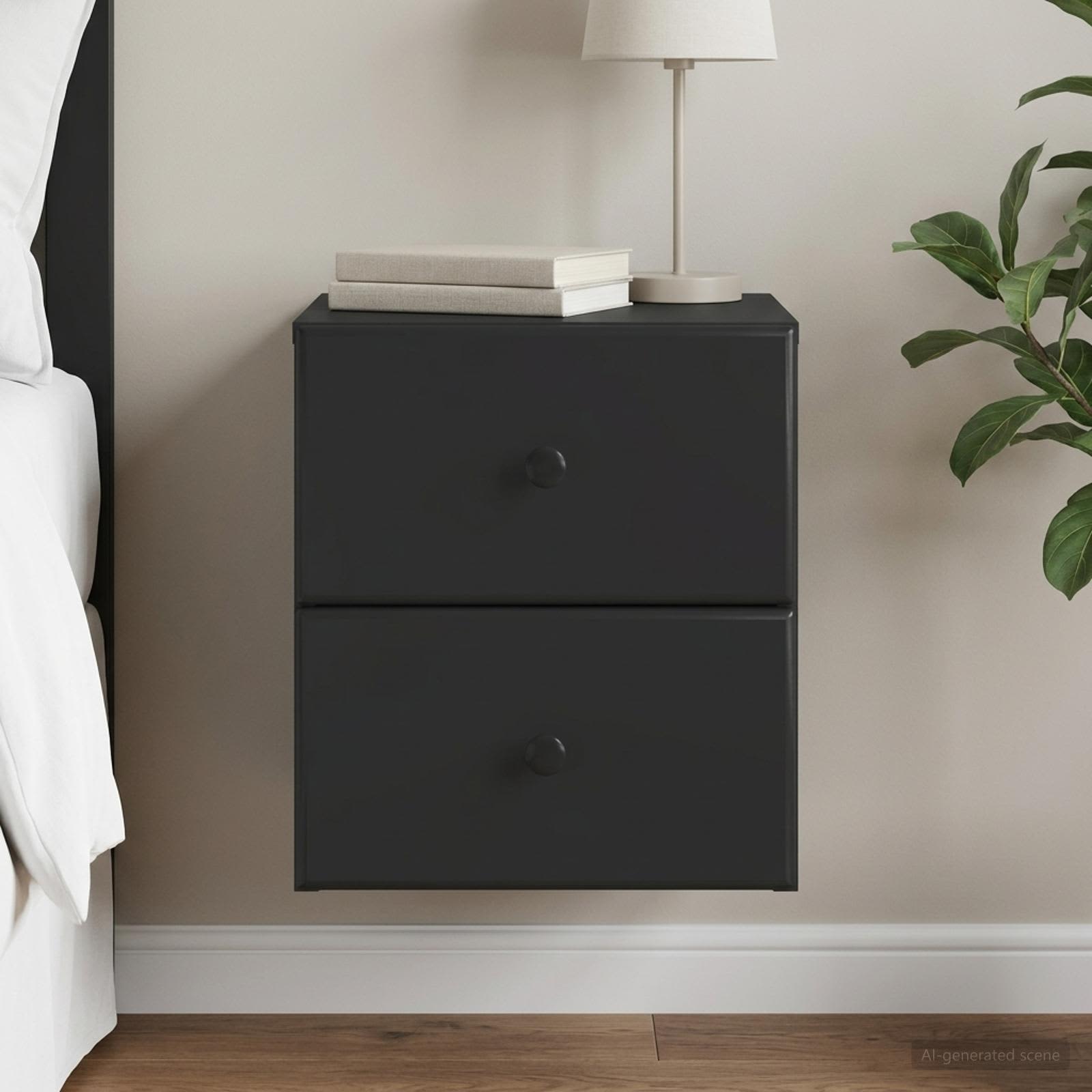 Wandbeugel Bedkast Zwart 34,5 x 33 x 40 cm Bewerkt hout