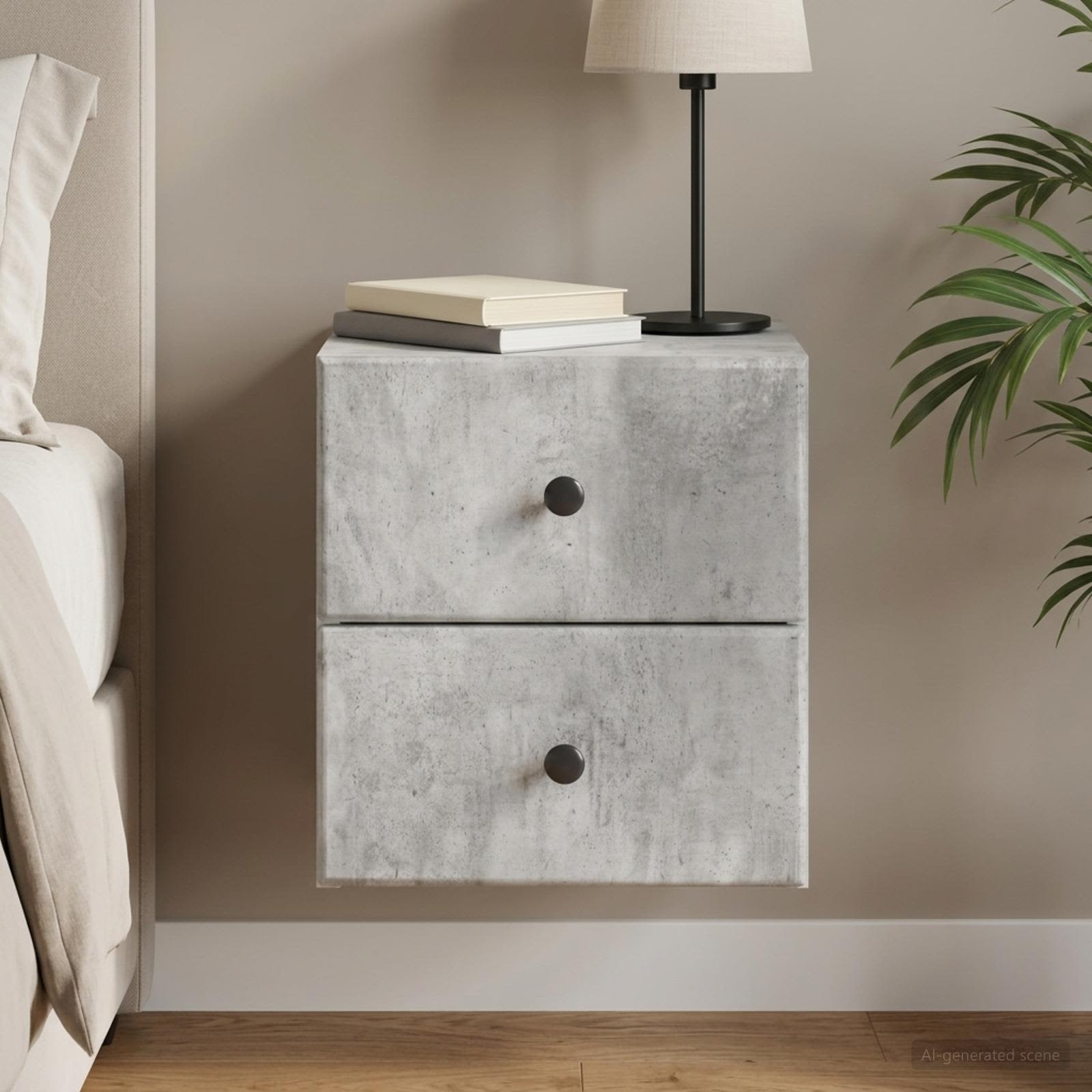 Wandbeugel Bedkast Betongrijs 34,5 x 33 x 40 cm Bewerkt hout