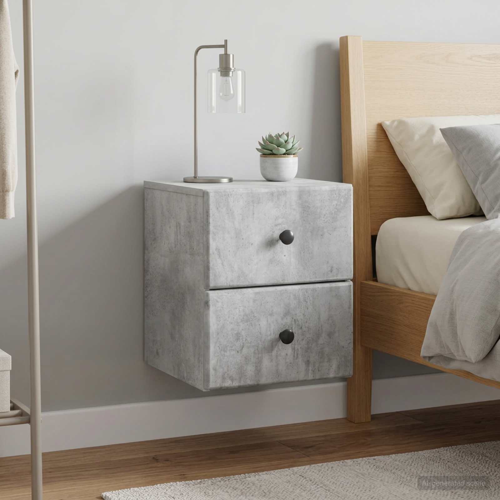 Wandbeugel Bedkast met lade 2 pcs Betongrijs 34,5 x 33 x 40 cm