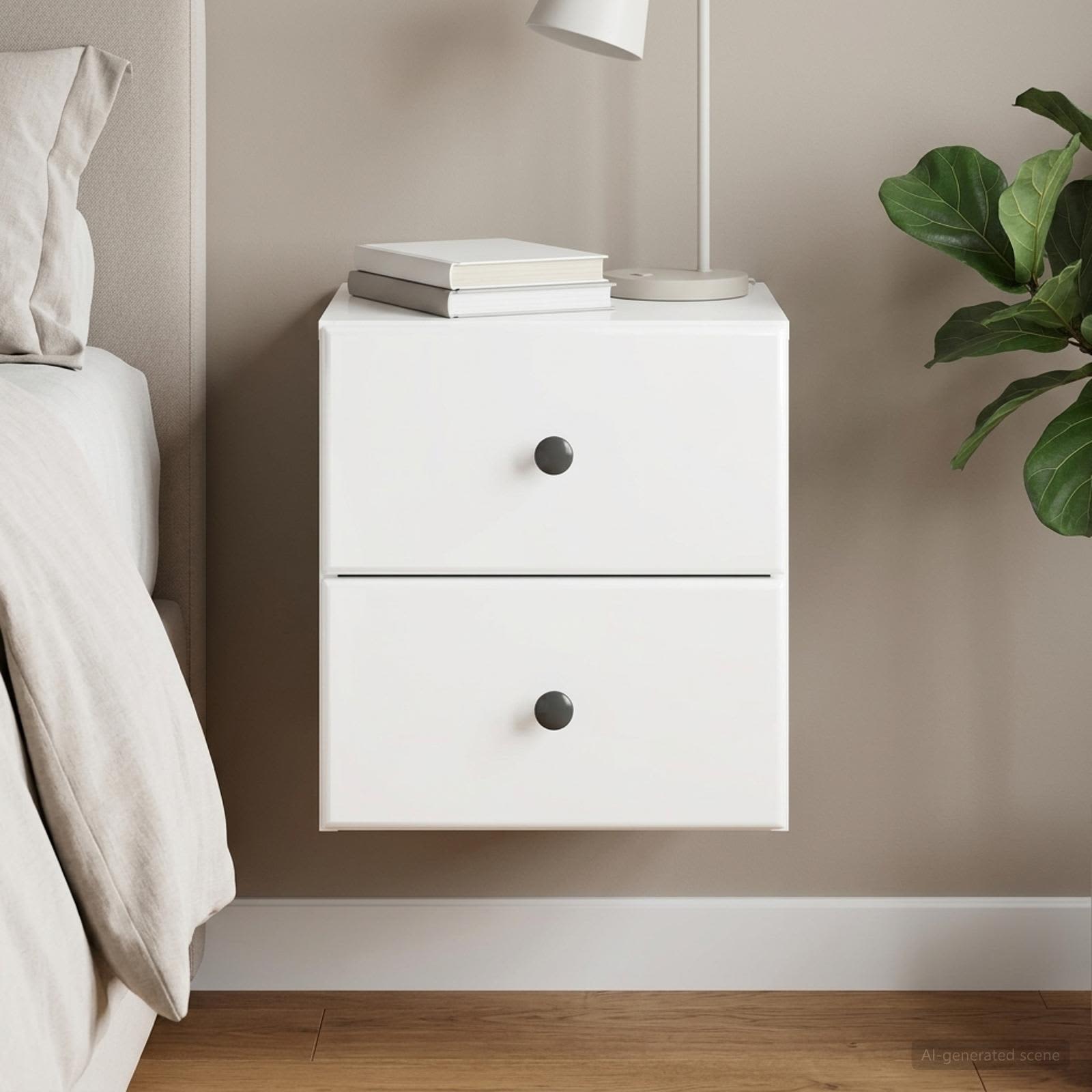 Wandbeugel Bedkast Hoogglans Wit 34,5 x 33 x 40 cm Bewerkt hout