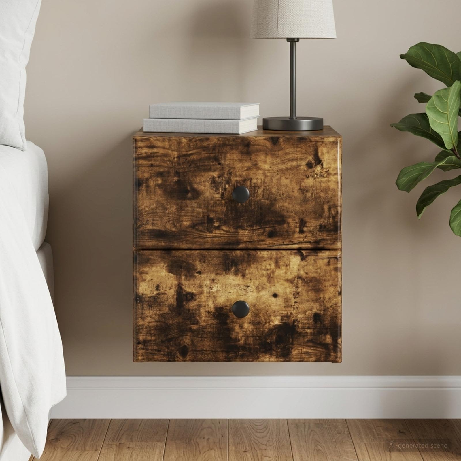 Wandbeugel Bedkast Gerookt eiken 34,5 x 33 x 40 cm Bewerkt hout