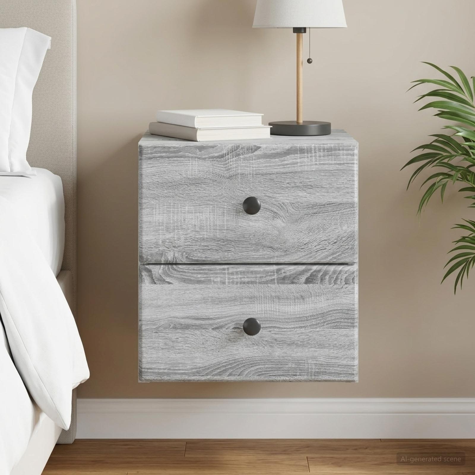 Wandbeugel Bedkast Grijs sonoma 34,5 x 33 x 40 cm Bewerkt hout