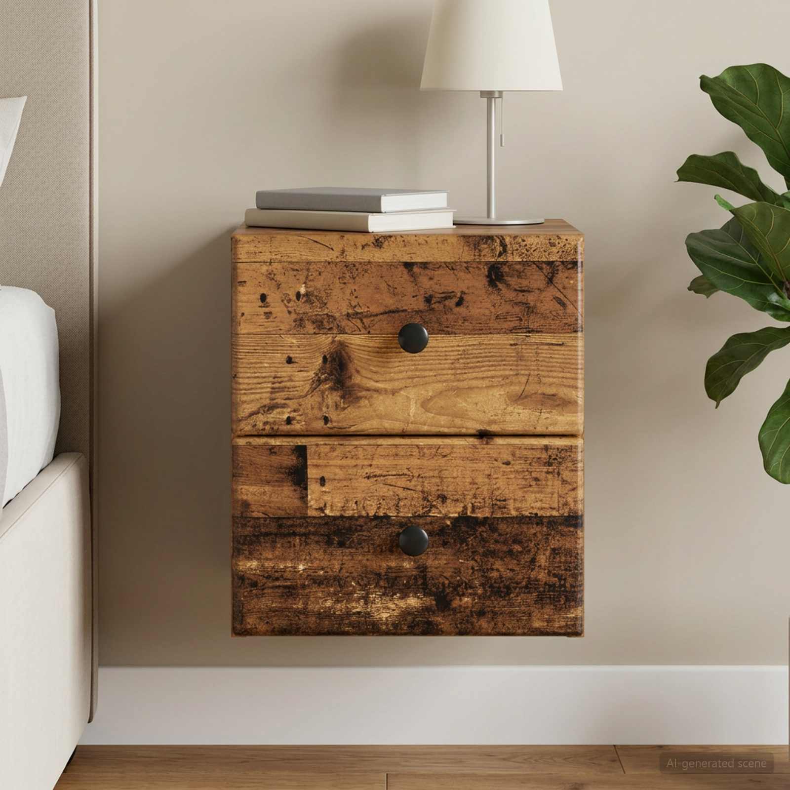 Wandbeugel Bedkast Oud hout 34,5 x 33 x 40 cm Bewerkt hout