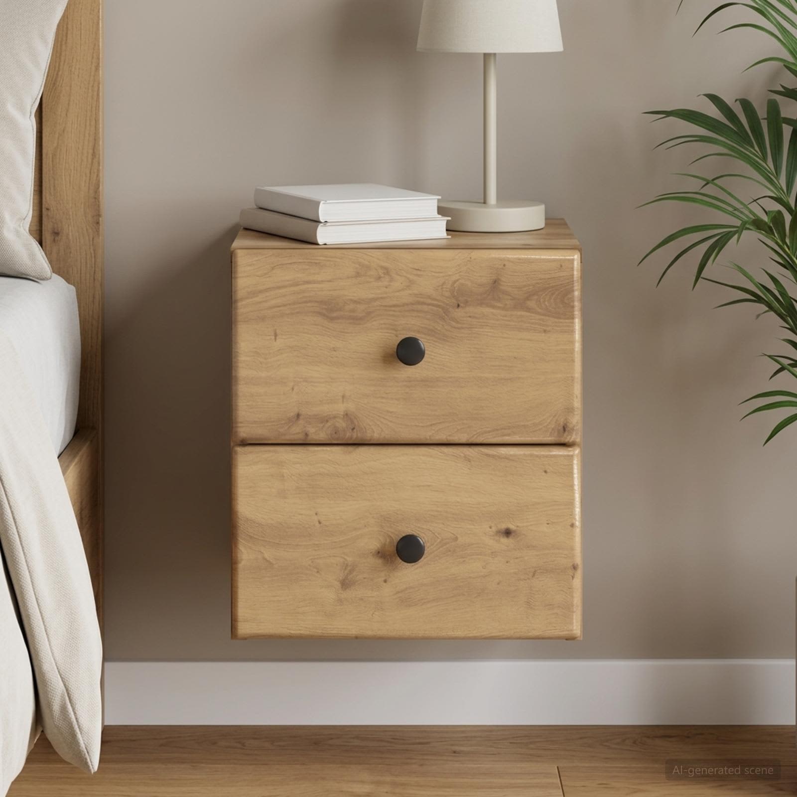 Wandbeugel Bedkast met lade Artisanaal eiken 34,5 x 33 x 40 cm