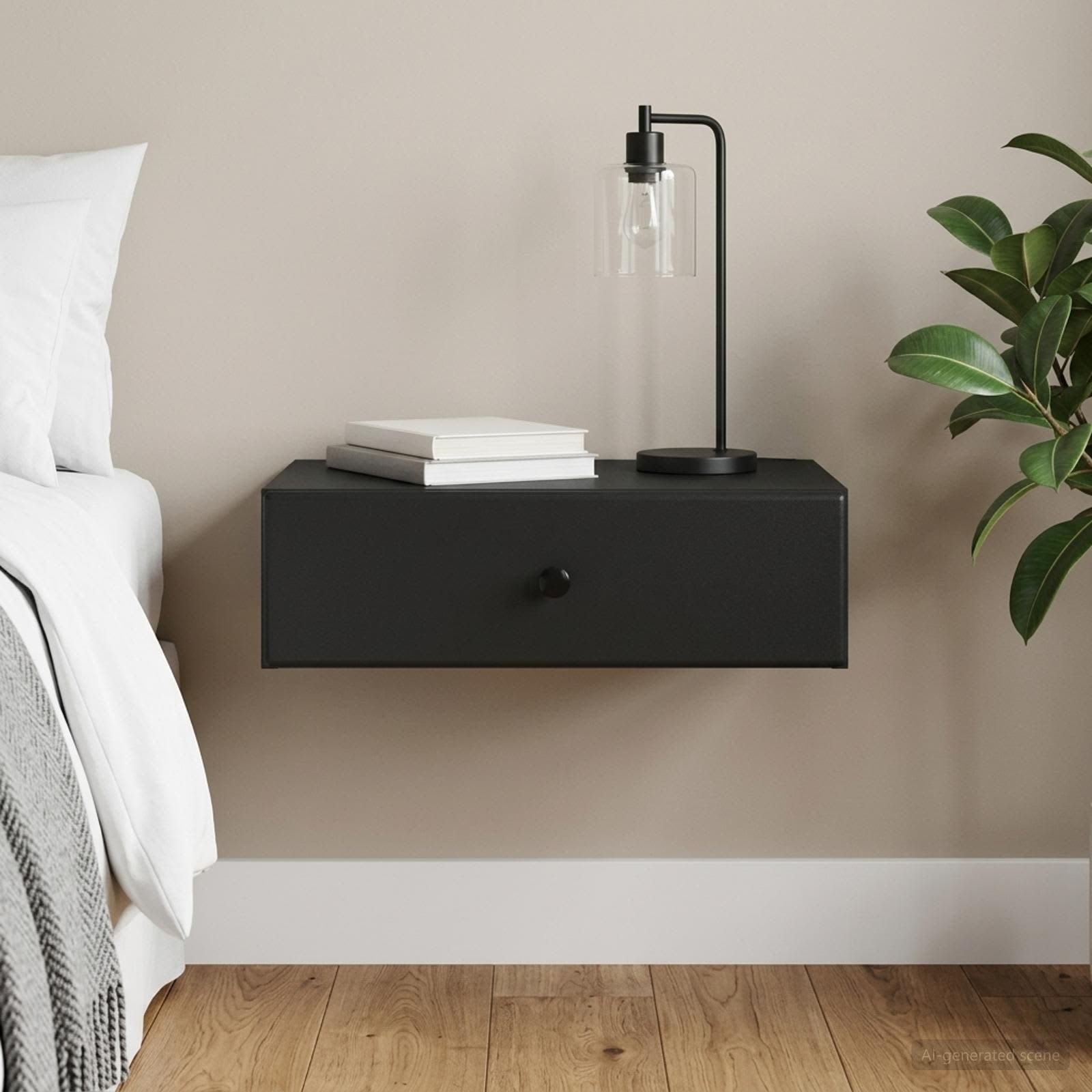 Wandmontage Zijtafel Zwart 59 x 34,5 x 17 cm Bewerkt hout