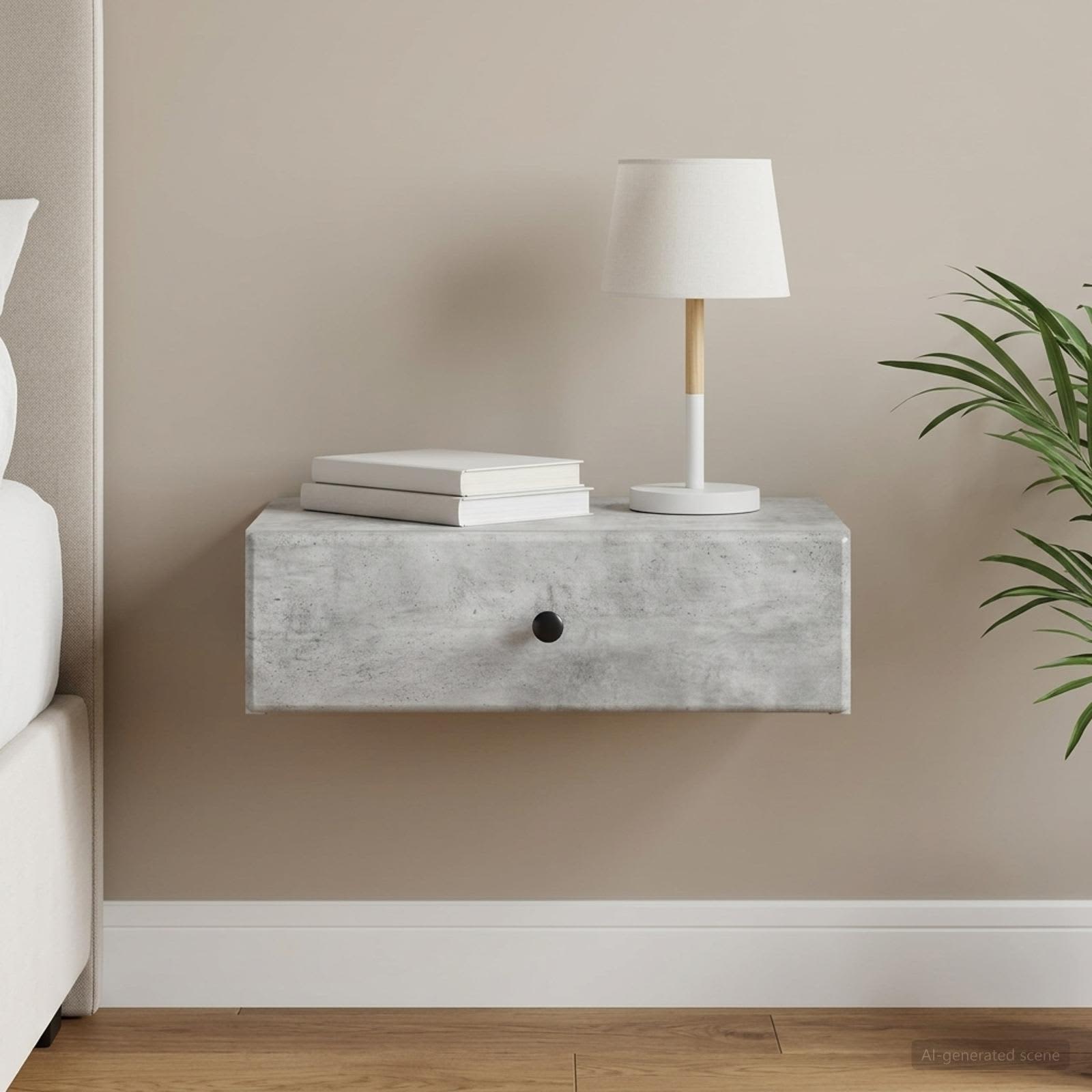 Wandmontage Zijtafel Betongrijs 59 x 34,5 x 17 cm Bewerkt hout