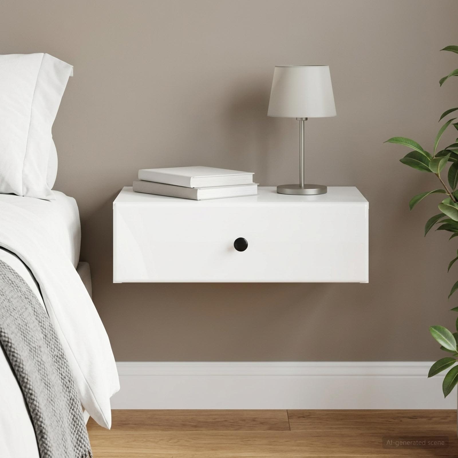 Wandmontage Zijtafel Hoogglans Wit 59 x 34,5 x 17 cm