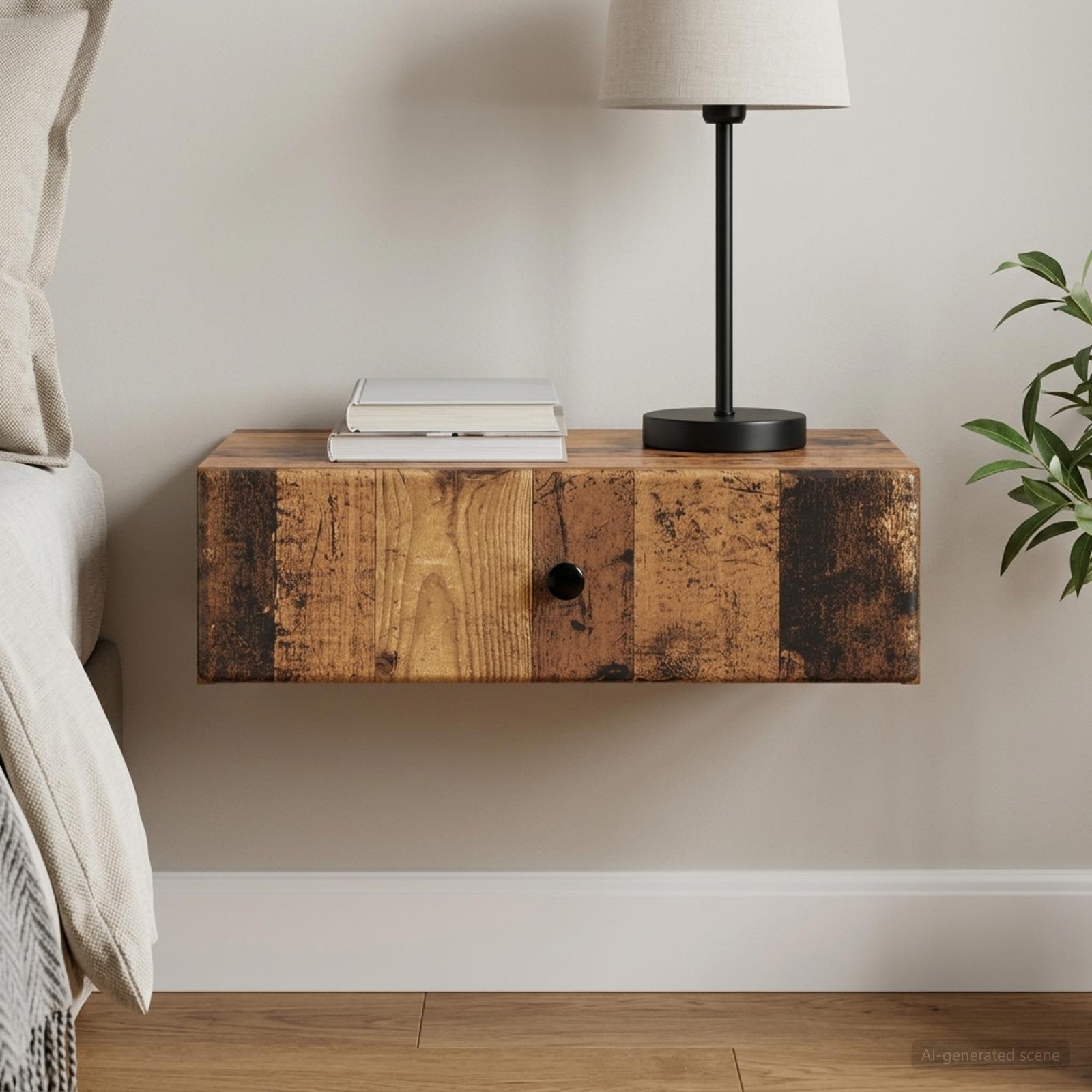 Wandmontage Zijtafel Oud hout 59 x 34,5 x 17 cm Bewerkt hout