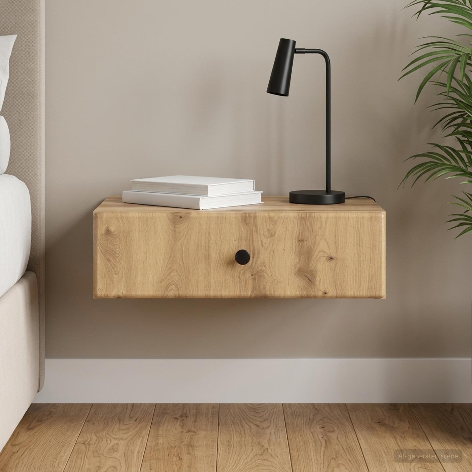 Wandmontage Zijtafel Artisanaal eiken 59 x 34,5 x 17 cm