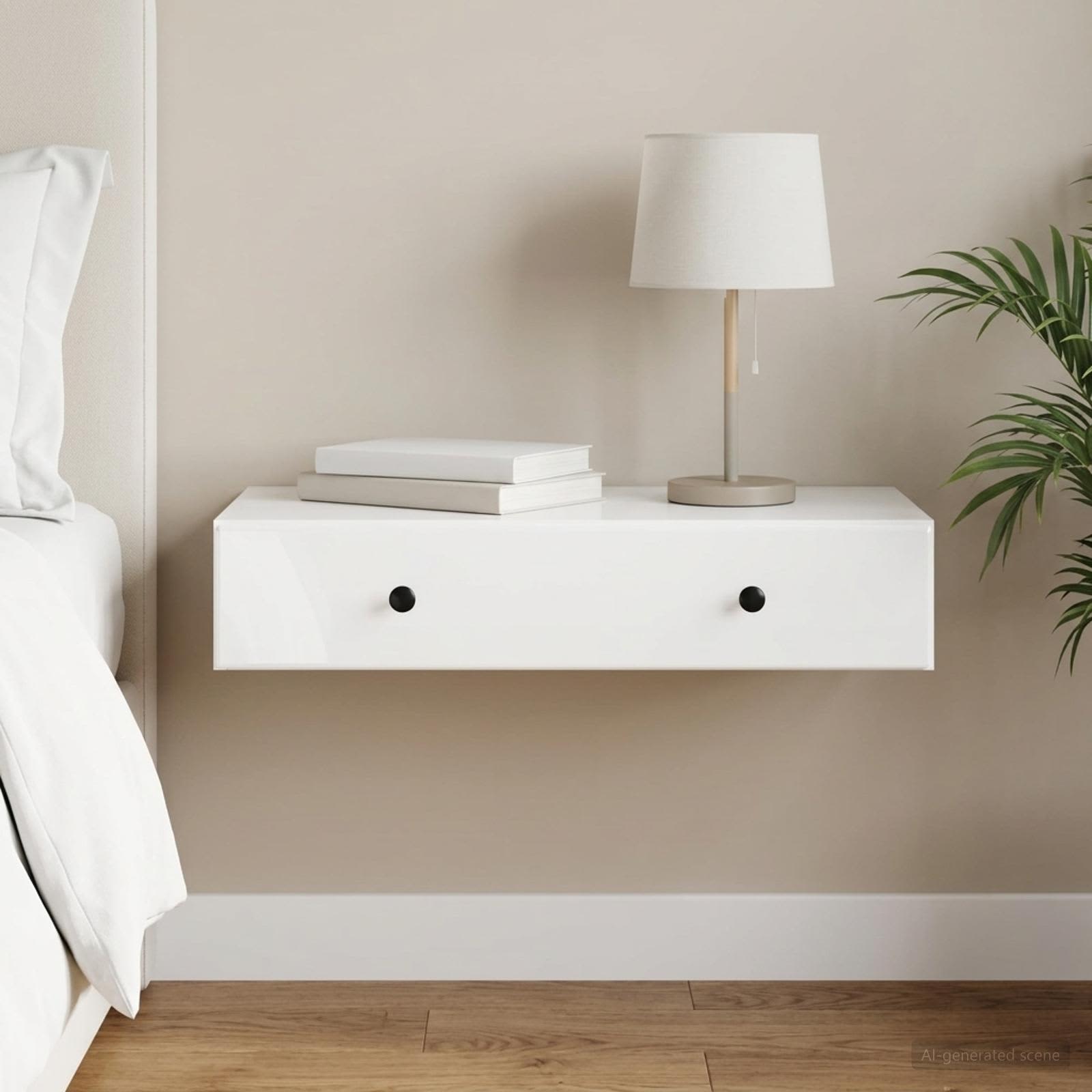 Wandmontage Zijtafel Hoogglans Wit 87,5 x 34,5 x 17 cm