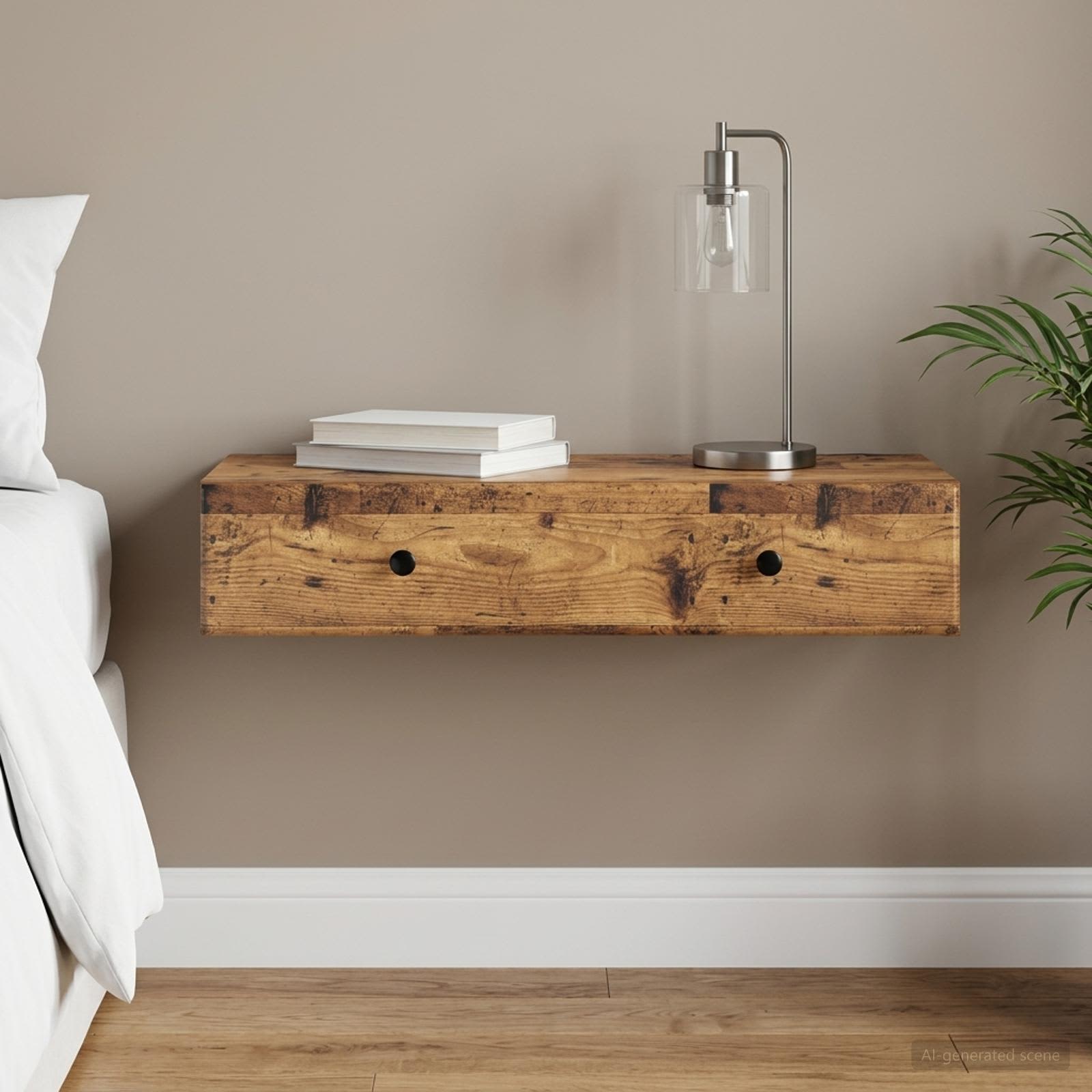 Wandmontage Zijtafel Oud hout 87,5 x 34,5 x 17 cm Bewerkt hout – afbeelding 1