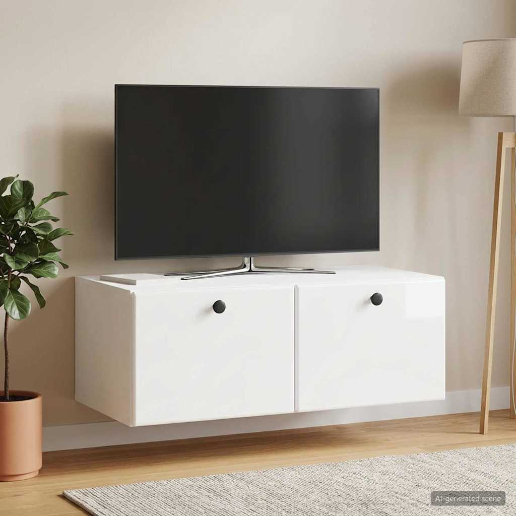Wandbeugel TV-kast Hoogglans Wit 78,5 x 41 x 30 cm Bewerkt hout
