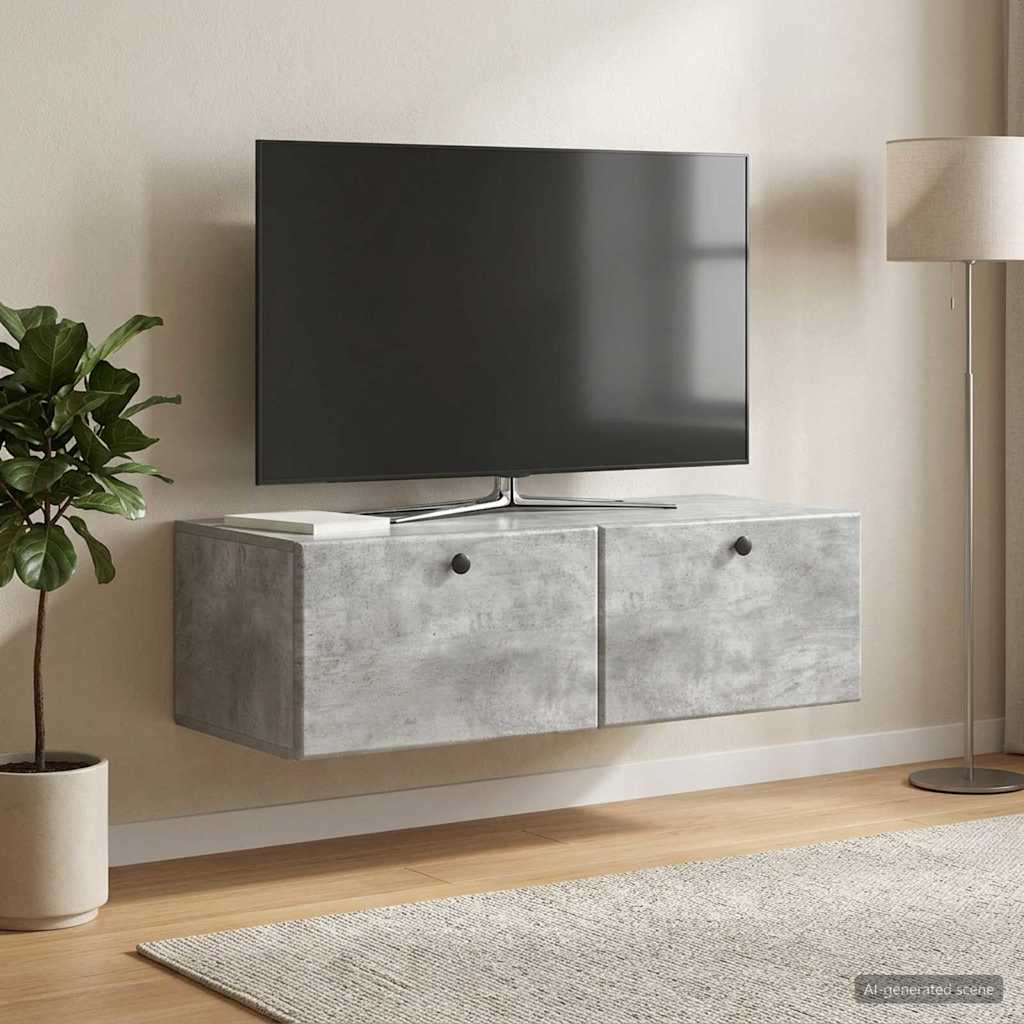 Wandbeugel TV-kast Betongrijs 98 x 41 x 30 cm Bewerkt hout