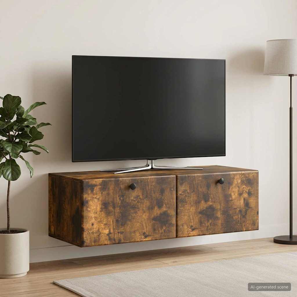 Wandbeugel TV-kast Gerookt eiken 98 x 41 x 30 cm Bewerkt hout