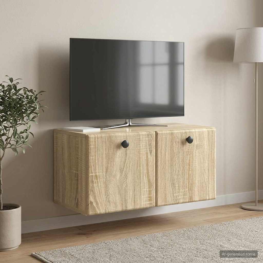 Wandbeugel TV-kast Sonoma Eiken 59,5 x 31 x 30 cm Bewerkt hout – afbeelding 1