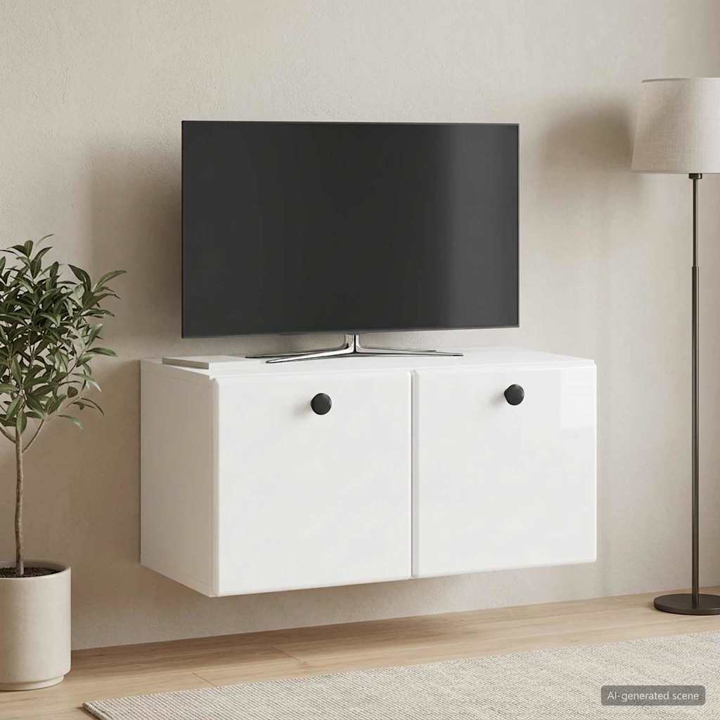 Wandbeugel TV-kast Hoogglans Wit 59,5 x 31 x 30 cm Bewerkt hout
