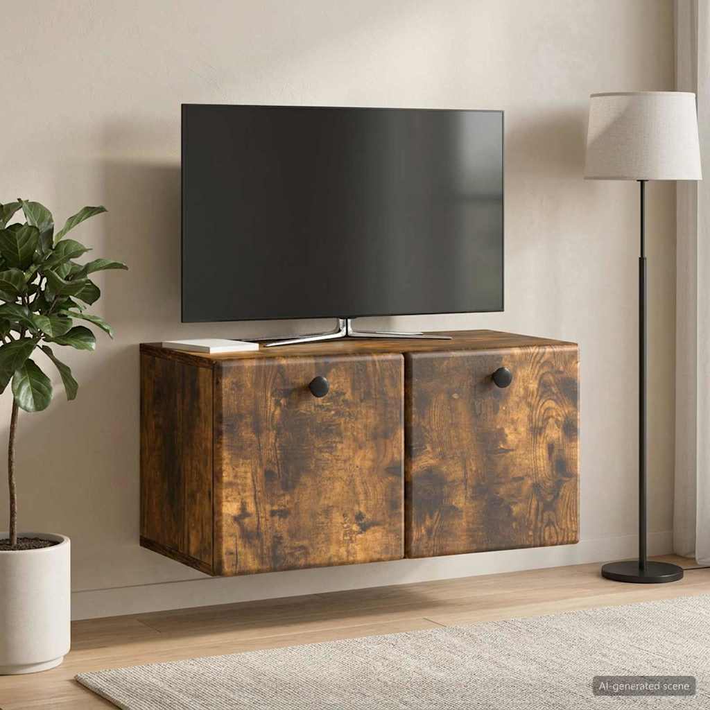 Wandbeugel TV-kast Gerookt eiken 59,5 x 31 x 30 cm Bewerkt hout