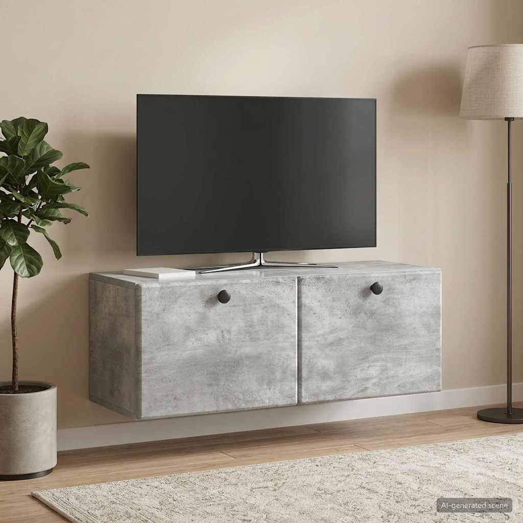 Wandbeugel TV-kast Betongrijs 78,5 x 31 x 30 cm Bewerkt hout – afbeelding 1