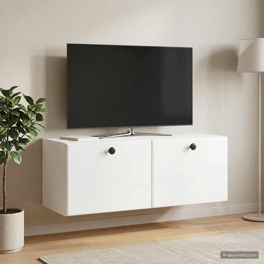 Wandbeugel TV-kast Hoogglans Wit 78,5 x 31 x 30 cm Bewerkt hout