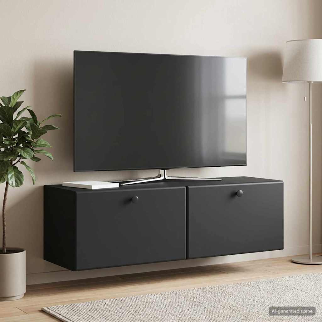 Wandbeugel TV-kast Zwart 98 x 31 x 30 cm Bewerkt hout – afbeelding 1
