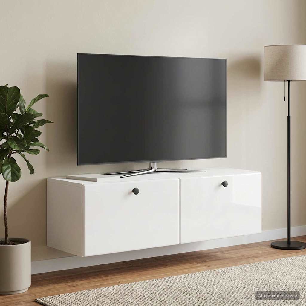 Wandbeugel TV-kast Hoogglans Wit 98 x 31 x 30 cm Bewerkt hout