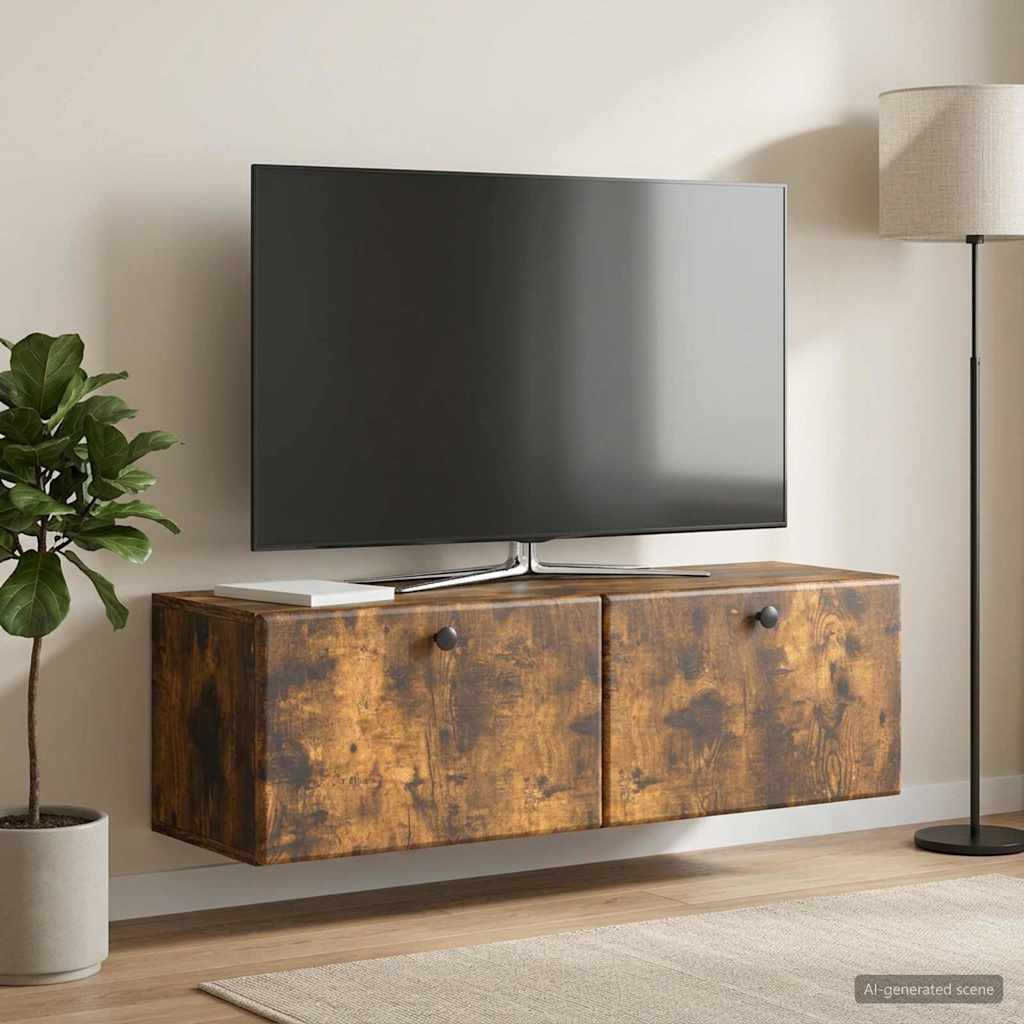 Wandbeugel TV-kast Gerookt eiken 98 x 31 x 30 cm Bewerkt hout – afbeelding 1