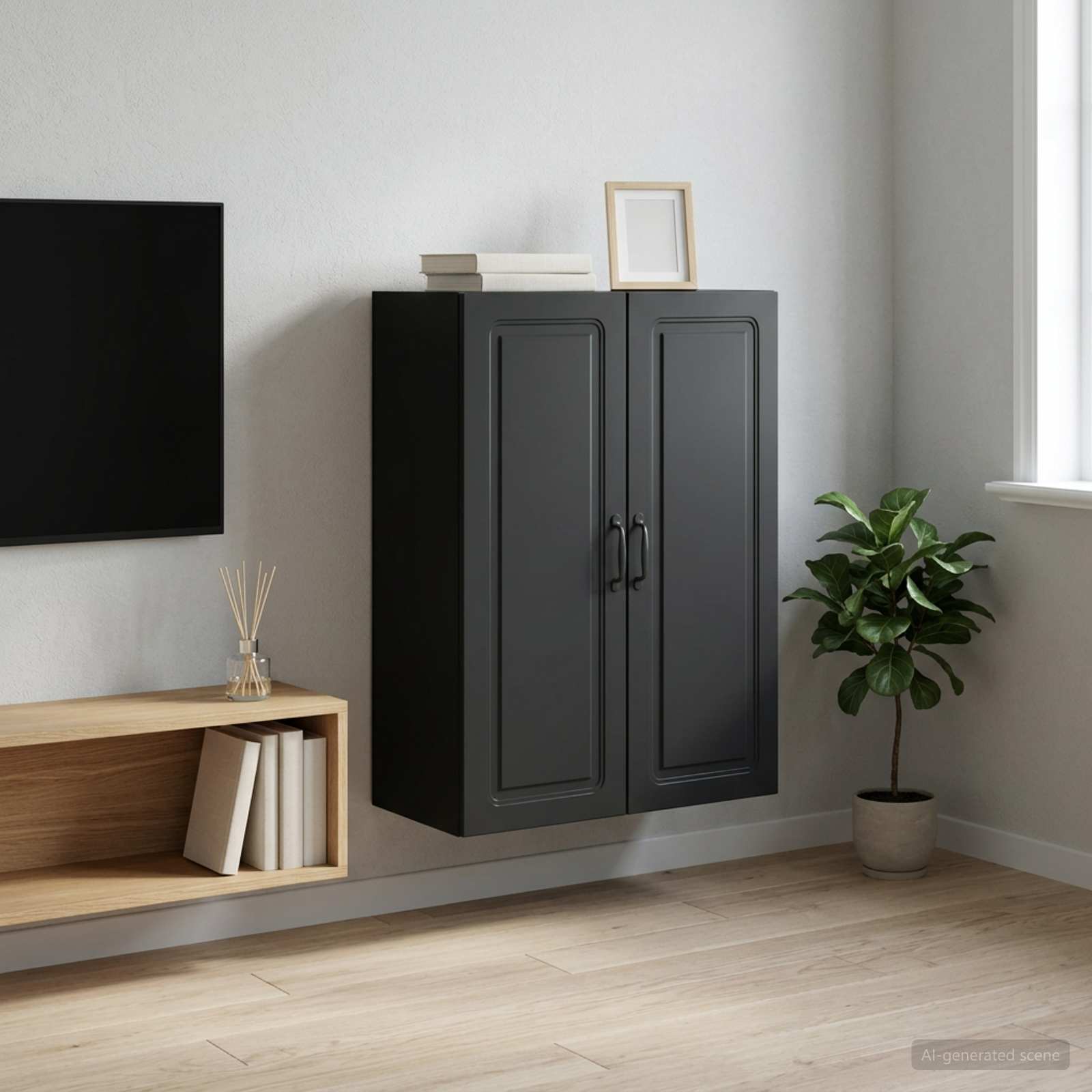 Wandkast Zwart 66 x 34,5 x 90 cm Bewerkt hout – afbeelding 1