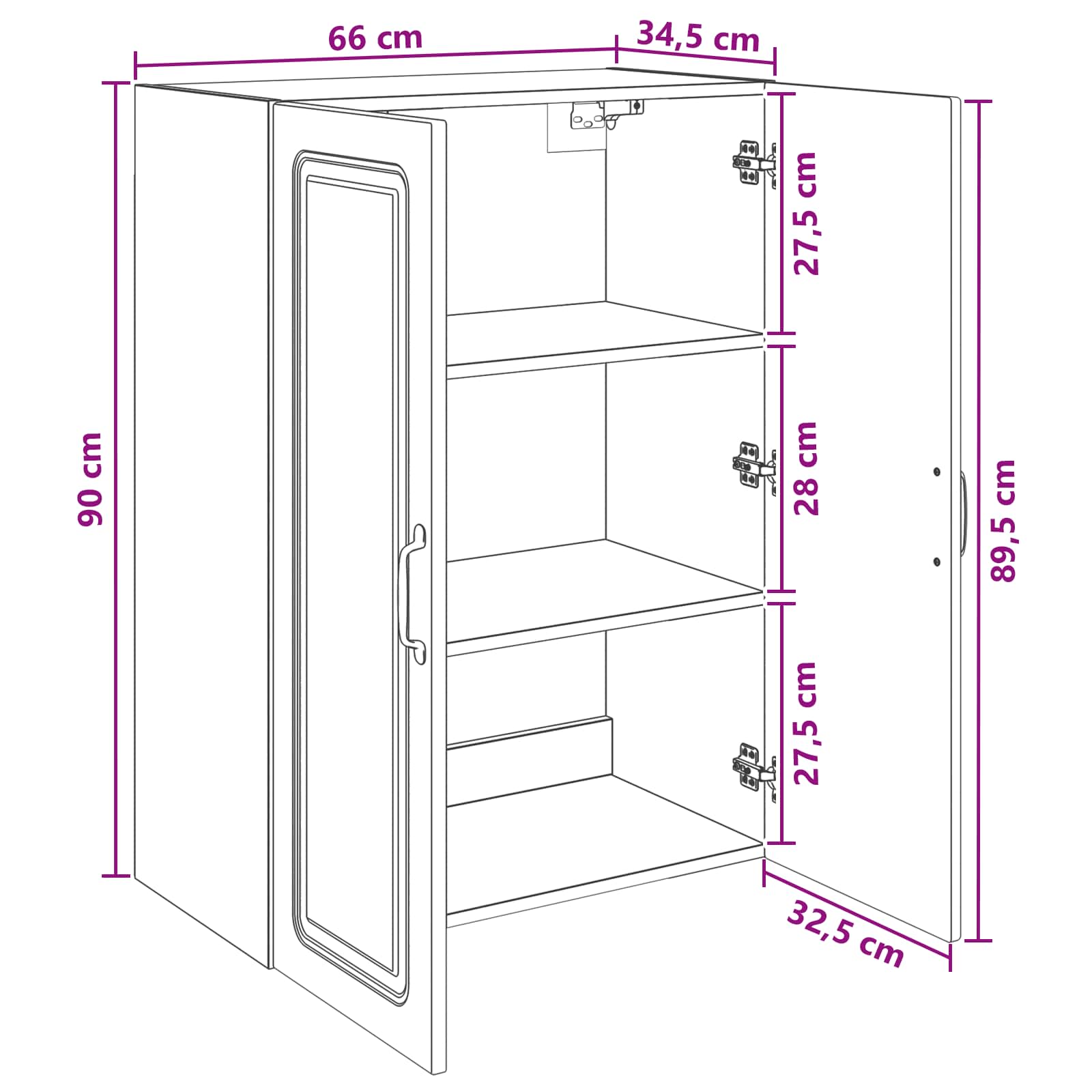 Wandkast Zwart 66 x 34,5 x 90 cm Bewerkt hout – afbeelding 8