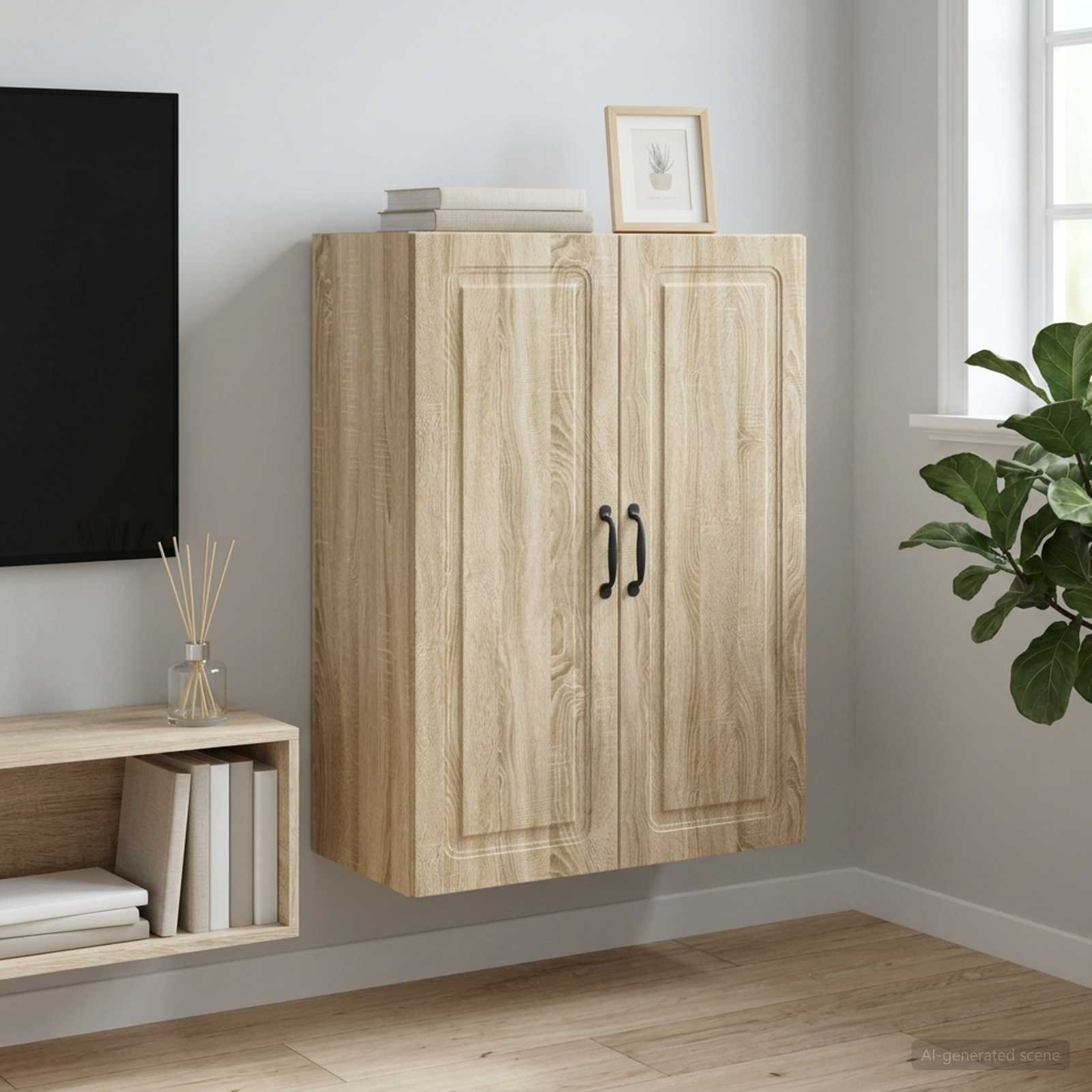 Wandkast Sonoma Eiken 66 x 34,5 x 90 cm Bewerkt hout – afbeelding 1