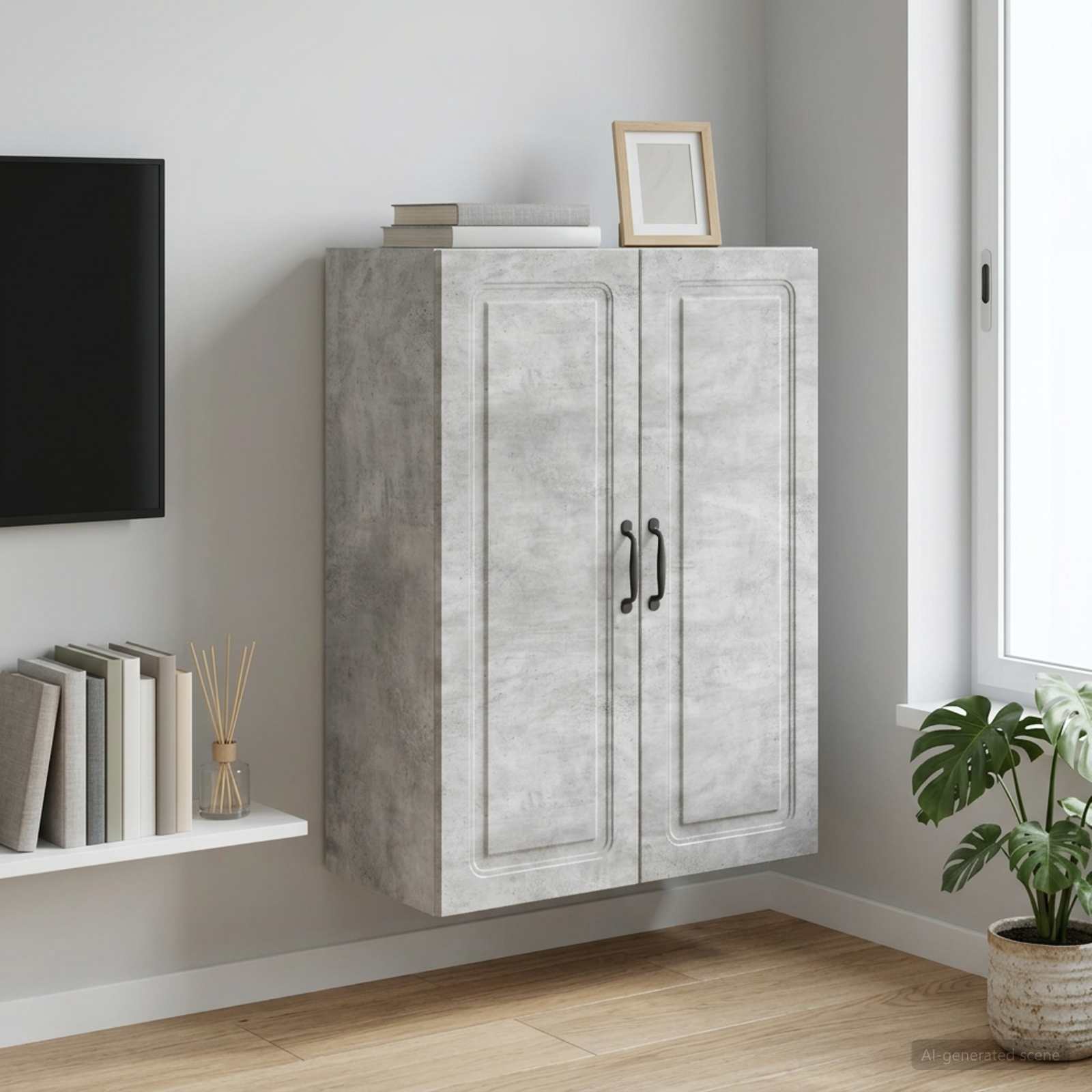 Wandkast Betongrijs 66 x 34,5 x 90 cm Bewerkt hout