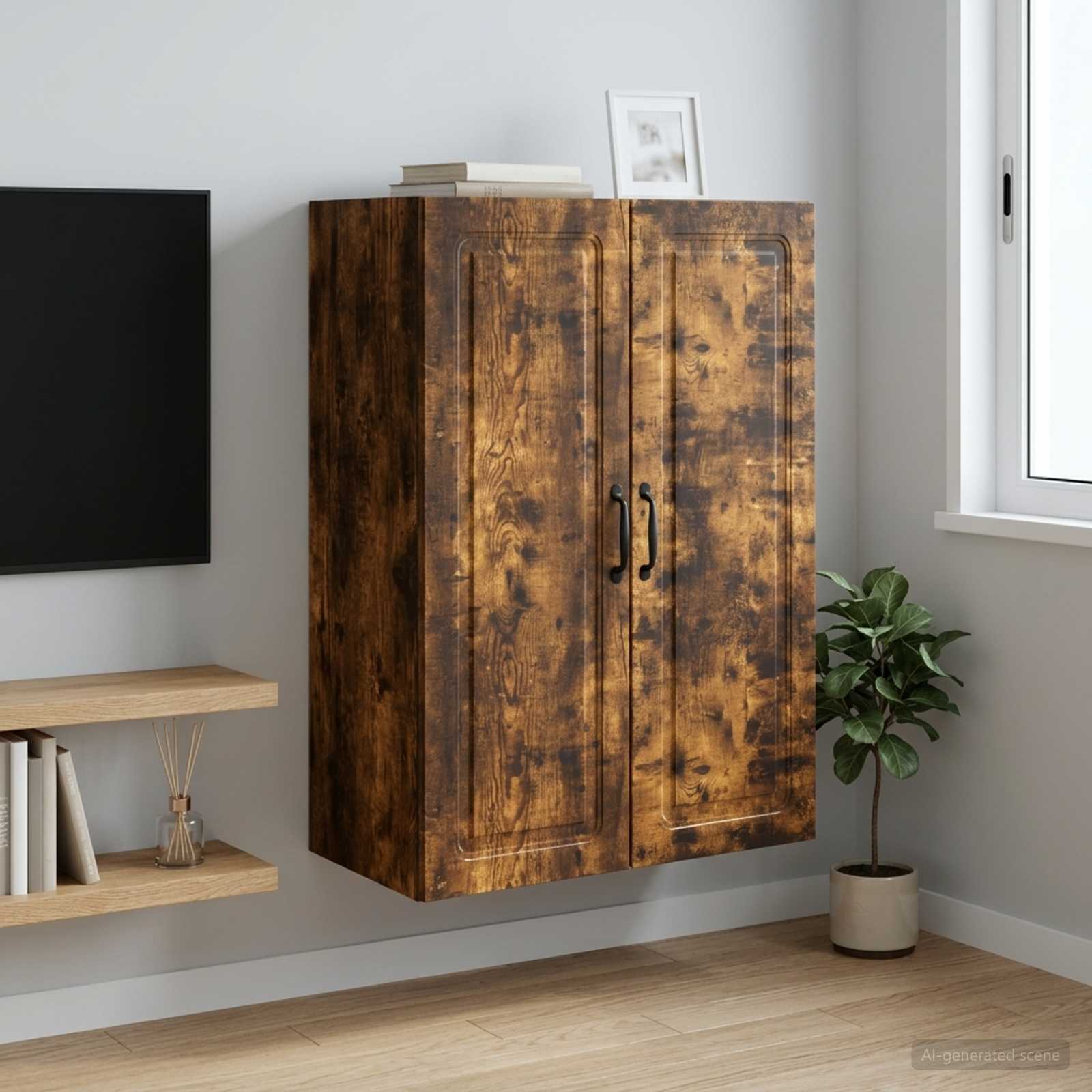 Wandkast Gerookt eiken 66 x 34,5 x 90 cm Bewerkt hout – afbeelding 1