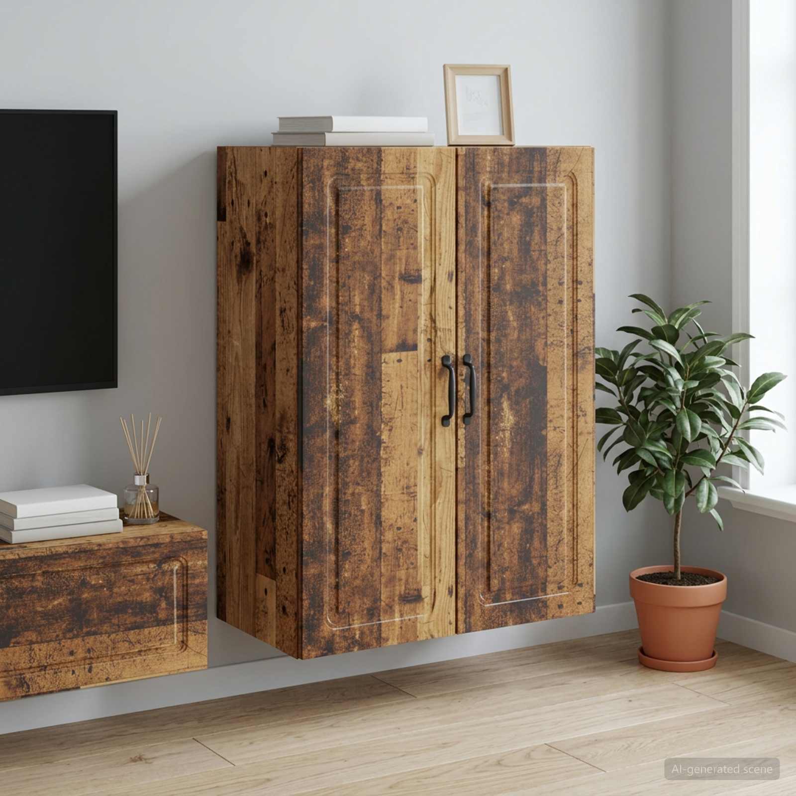 Wandkast Oud hout 66 x 34,5 x 90 cm Bewerkt hout