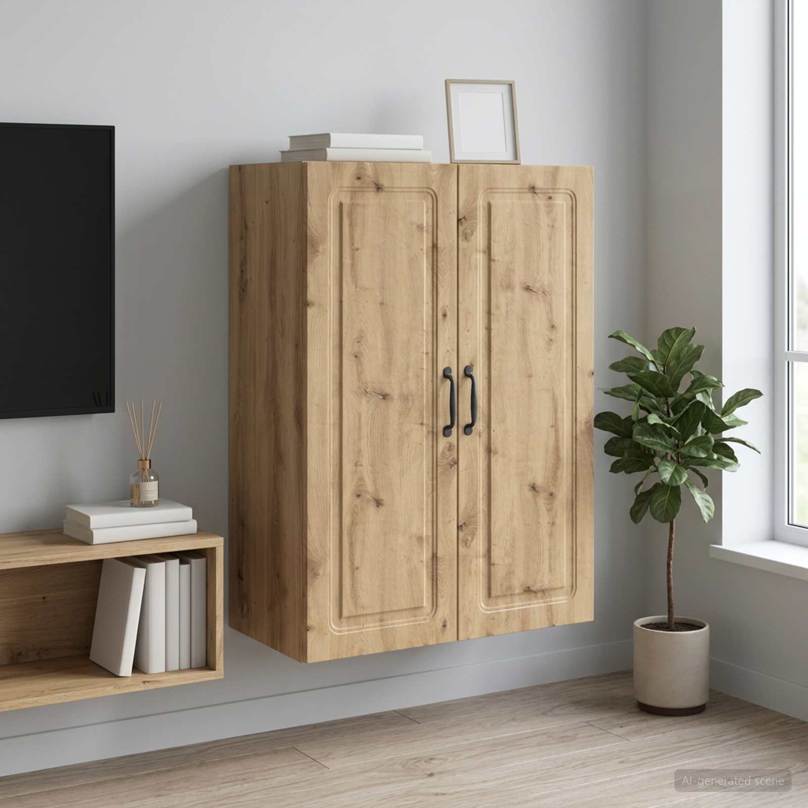 Wandkast 66 x 34,5 x 90 cm Bewerkt hout Artisanaal eiken