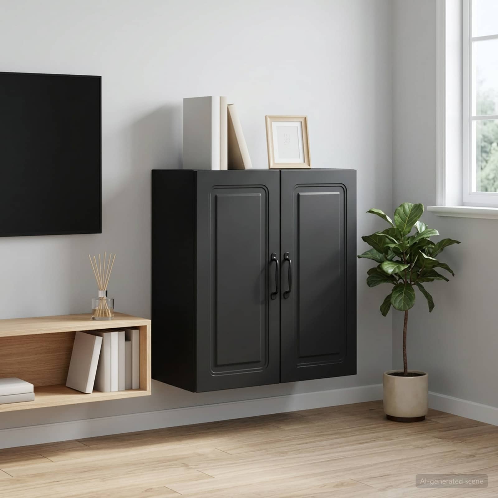 Wandkast Zwart 59 x 31 x 60 cm Bewerkt hout