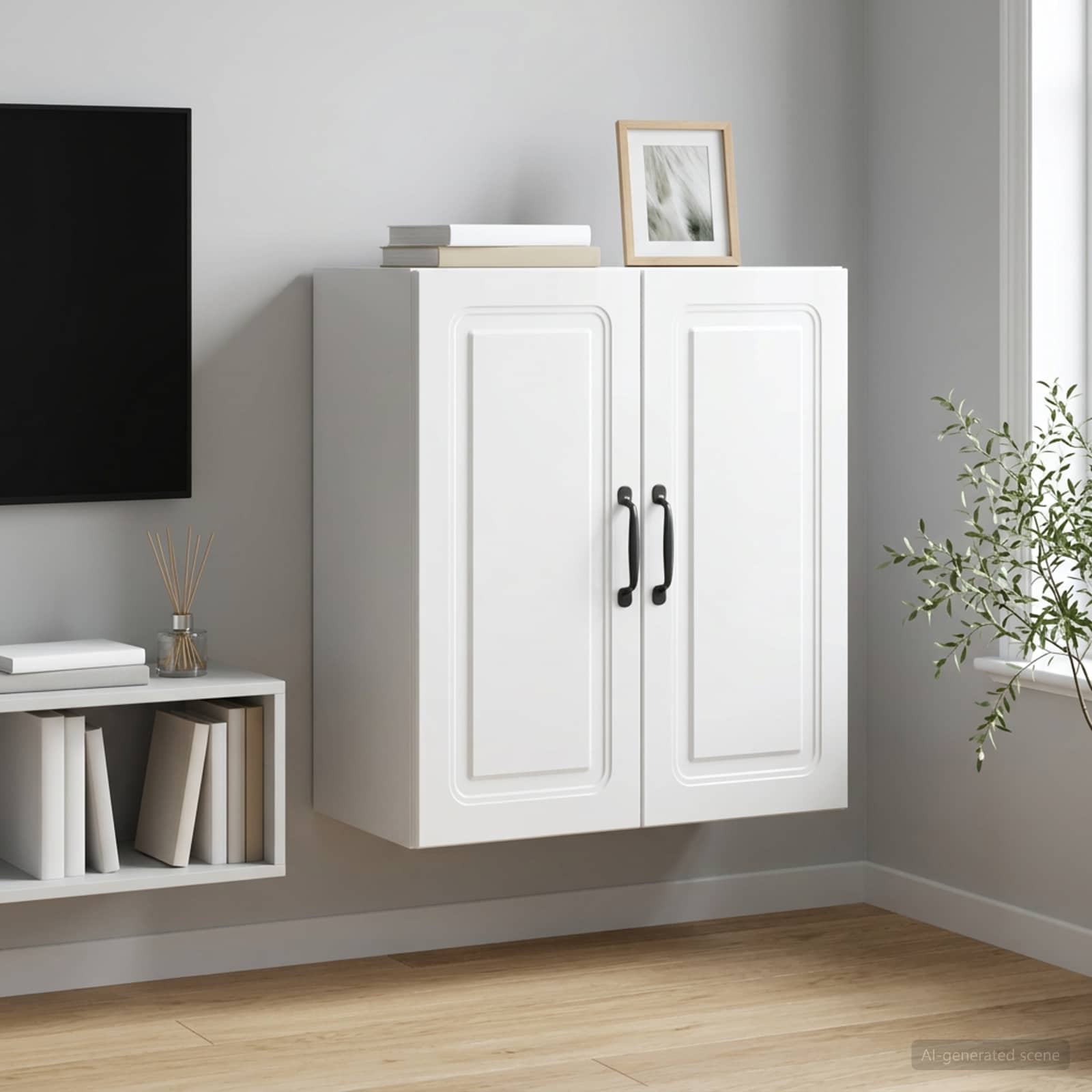 Wandkast Hoogglans Wit 59 x 31 x 60 cm Bewerkt hout – afbeelding 1