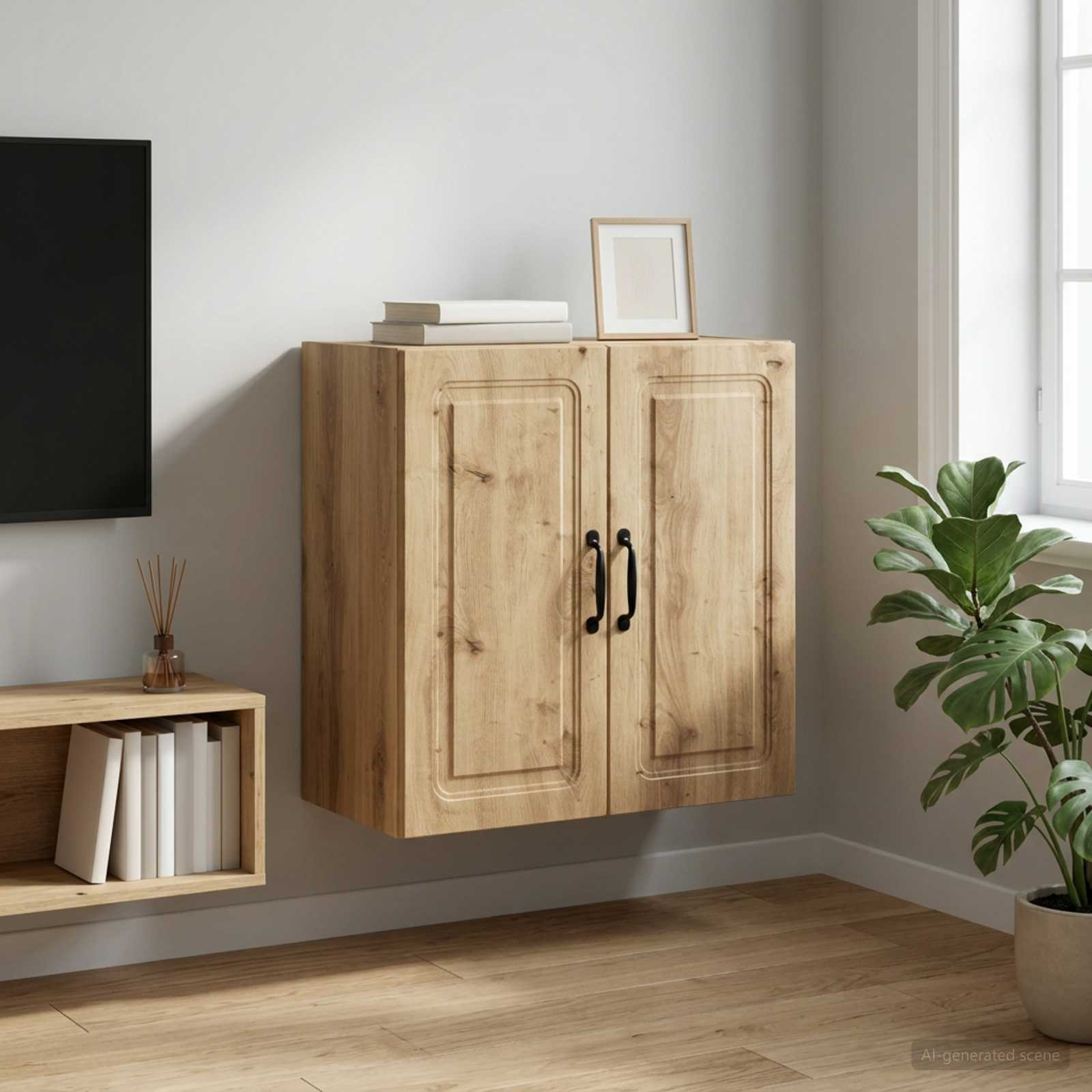 Wandkast 59 x 31 x 60 cm Bewerkt hout Artisanaal eiken