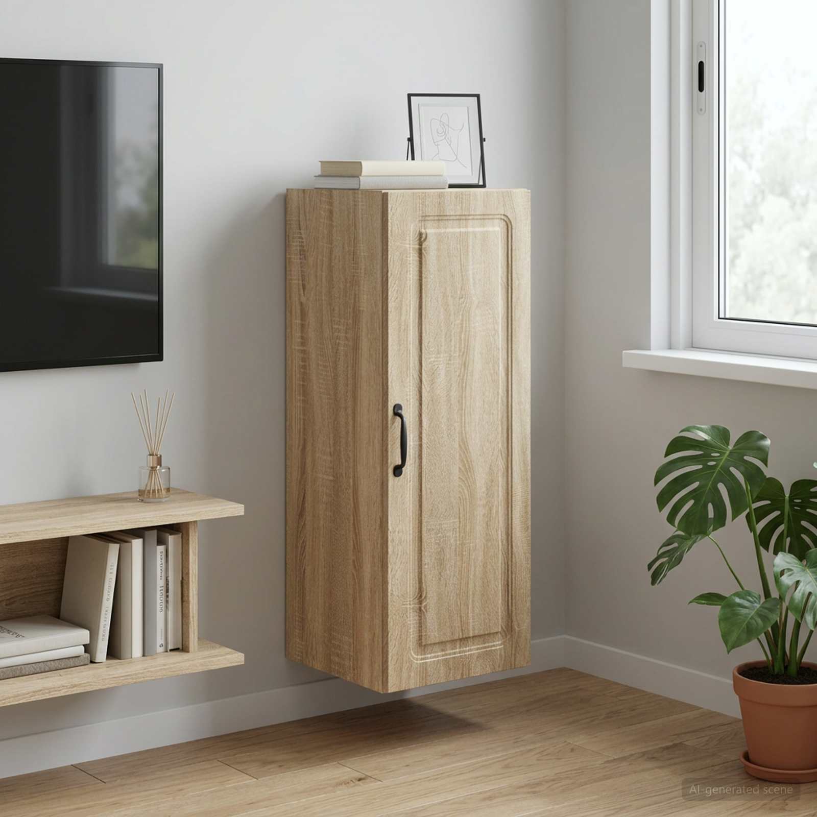 Wandkast Sonoma Eiken 33 x 34,5 x 90 cm Bewerkt hout – afbeelding 1