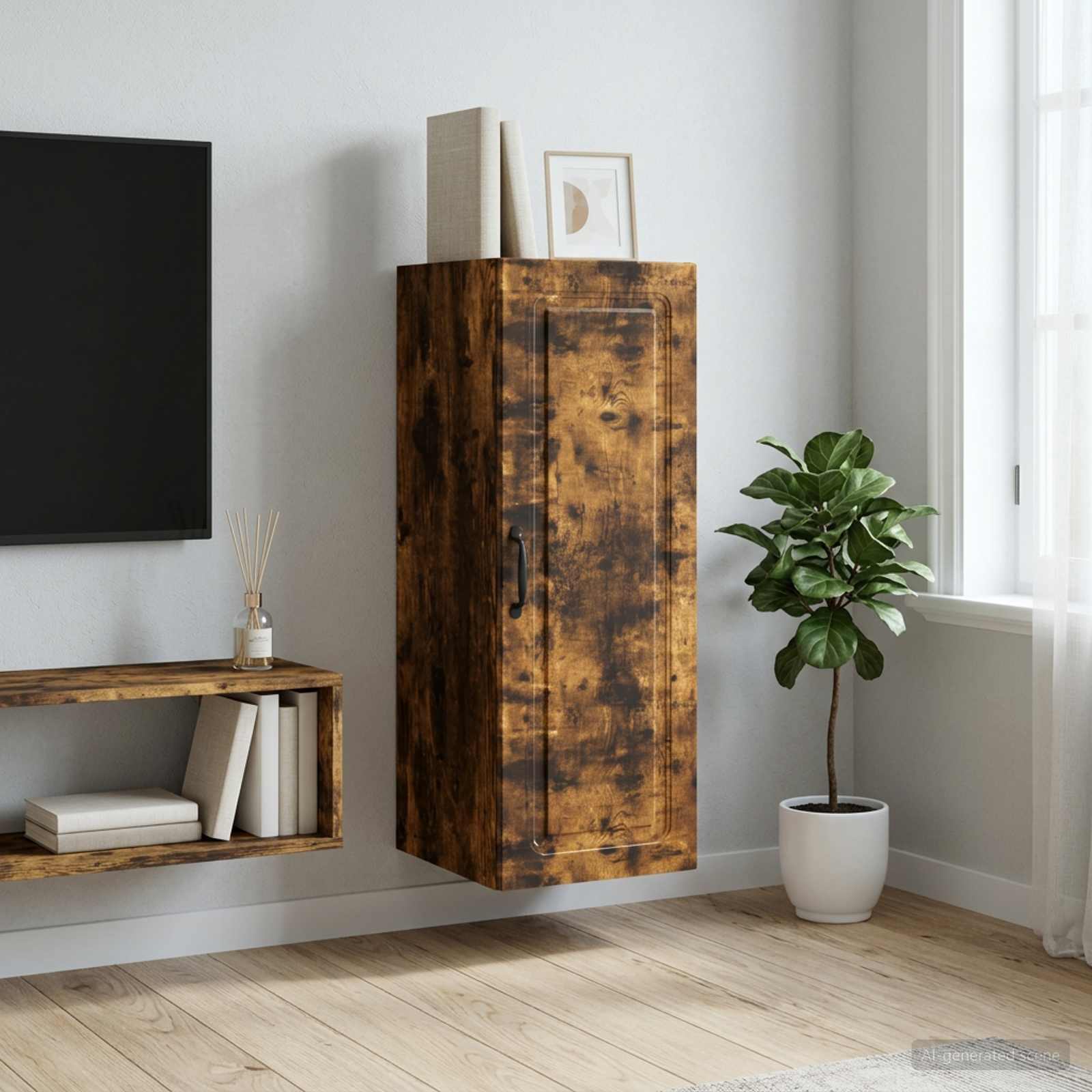Wandkast Gerookt eiken 33 x 34,5 x 90 cm Bewerkt hout – afbeelding 1