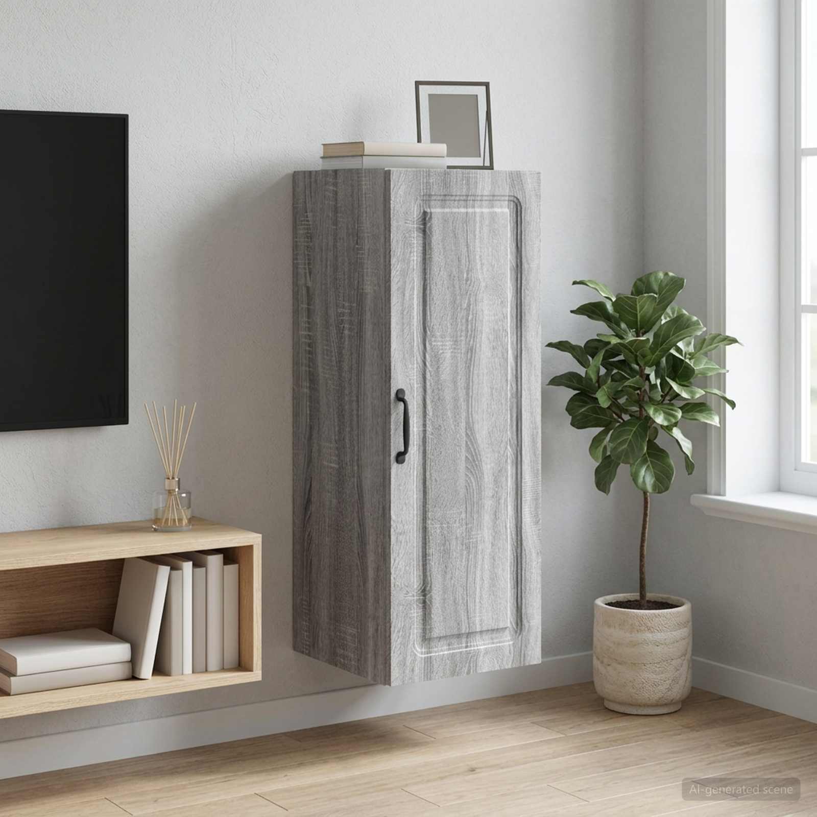 Wandkast Grijs Sonoma 33 x 34,5 x 90 cm Bewerkt hout – afbeelding 1