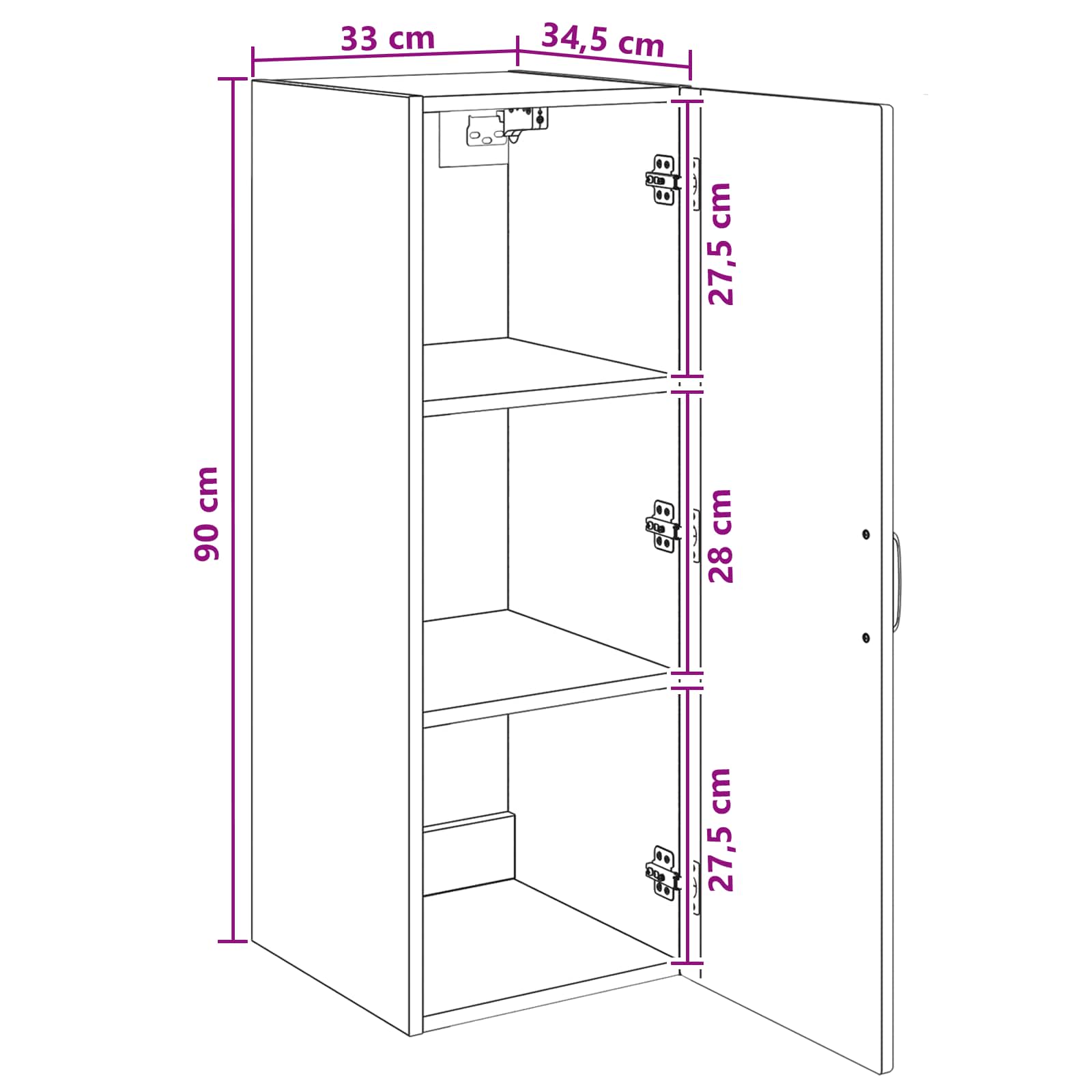 Wandkast Grijs Sonoma 33 x 34,5 x 90 cm Bewerkt hout – afbeelding 10