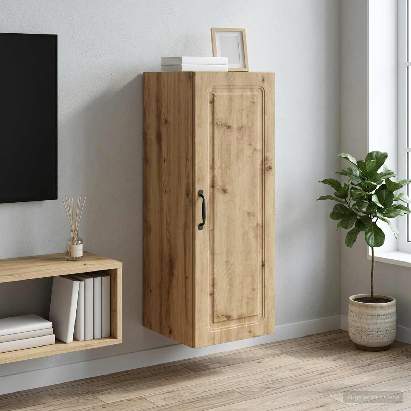 Wandkast 33 x 34,5 x 90 cm Bewerkt hout Artisanaal eiken