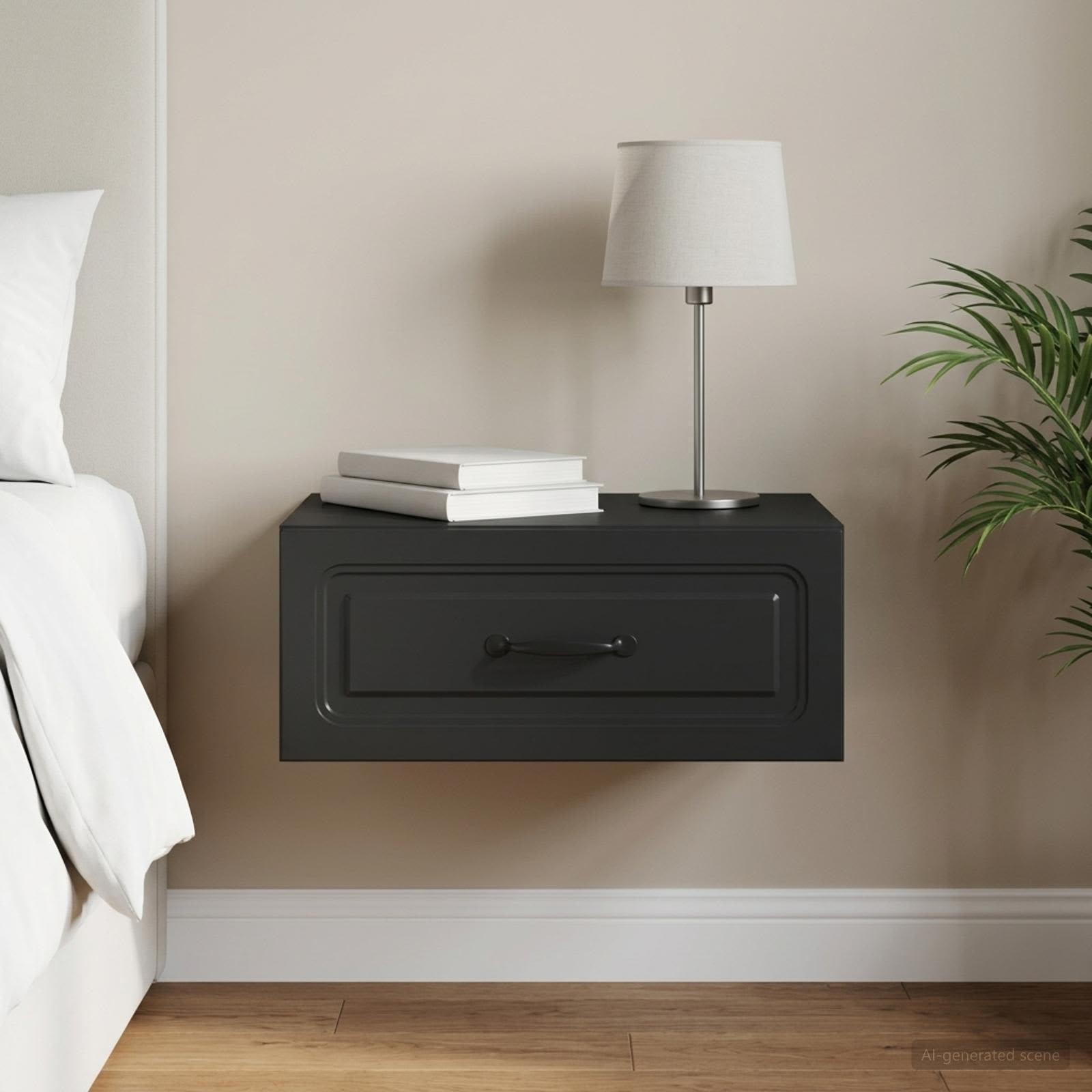 Wandbeugel Bedkast Zwart 49 x 34,5 x 20 cm Bewerkt hout