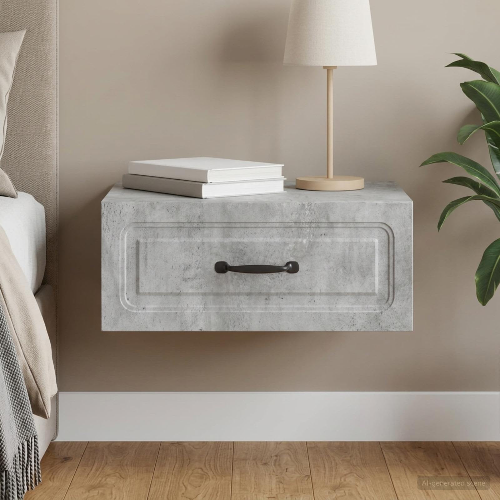 Wandbeugel Bedkast Betongrijs 49 x 34,5 x 20 cm Bewerkt hout