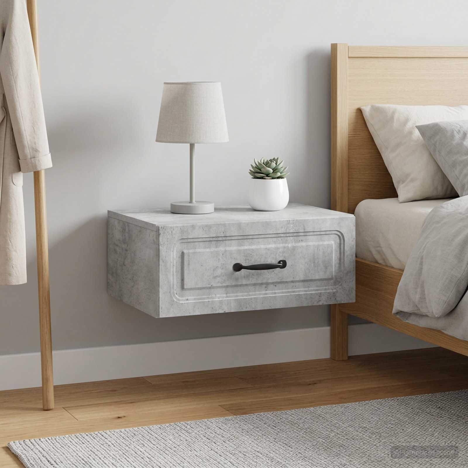 Wandbeugel Bedkast met lade 2 pcs Betongrijs 49 x 34,5 x 20 cm