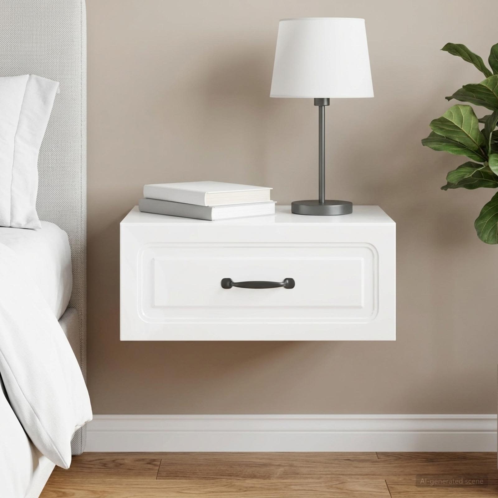 Wandbeugel Bedkast Hoogglans Wit 49 x 34,5 x 20 cm Bewerkt hout