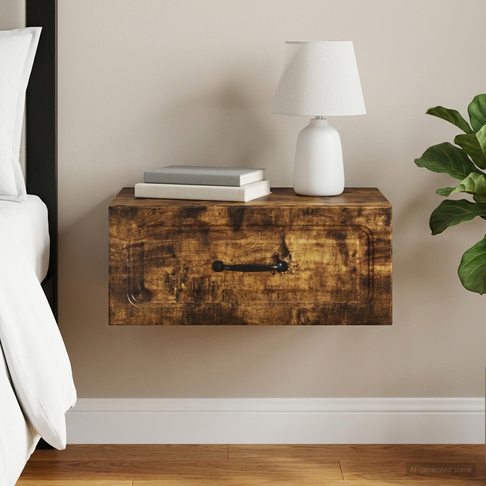 Wandbeugel Bedkast Gerookt eiken 49 x 34,5 x 20 cm Bewerkt hout