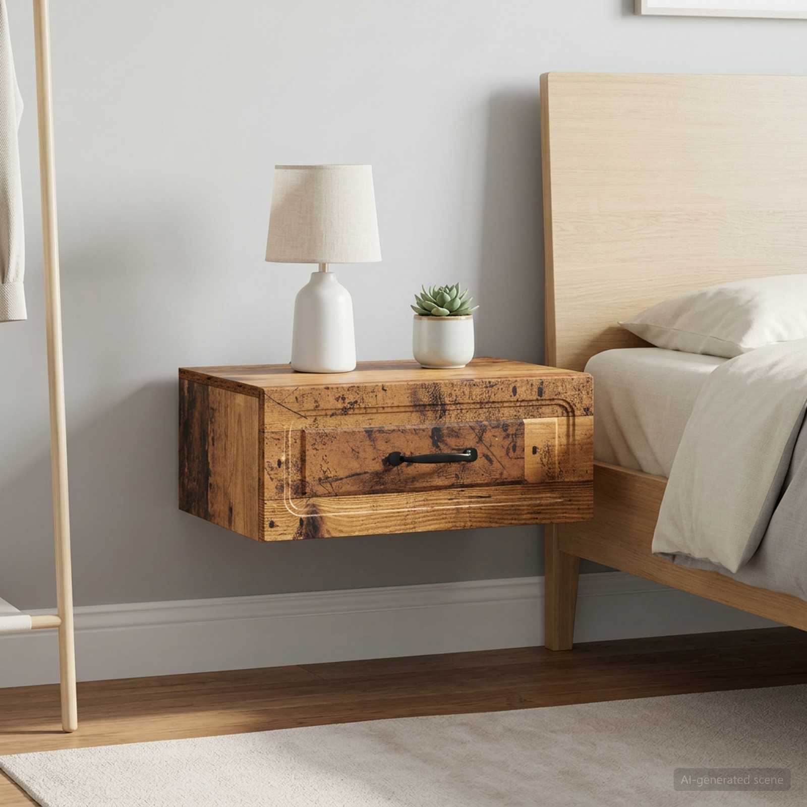Wandbeugel Bedkast met lade 2 pcs Oud hout 49 x 34,5 x 20 cm
