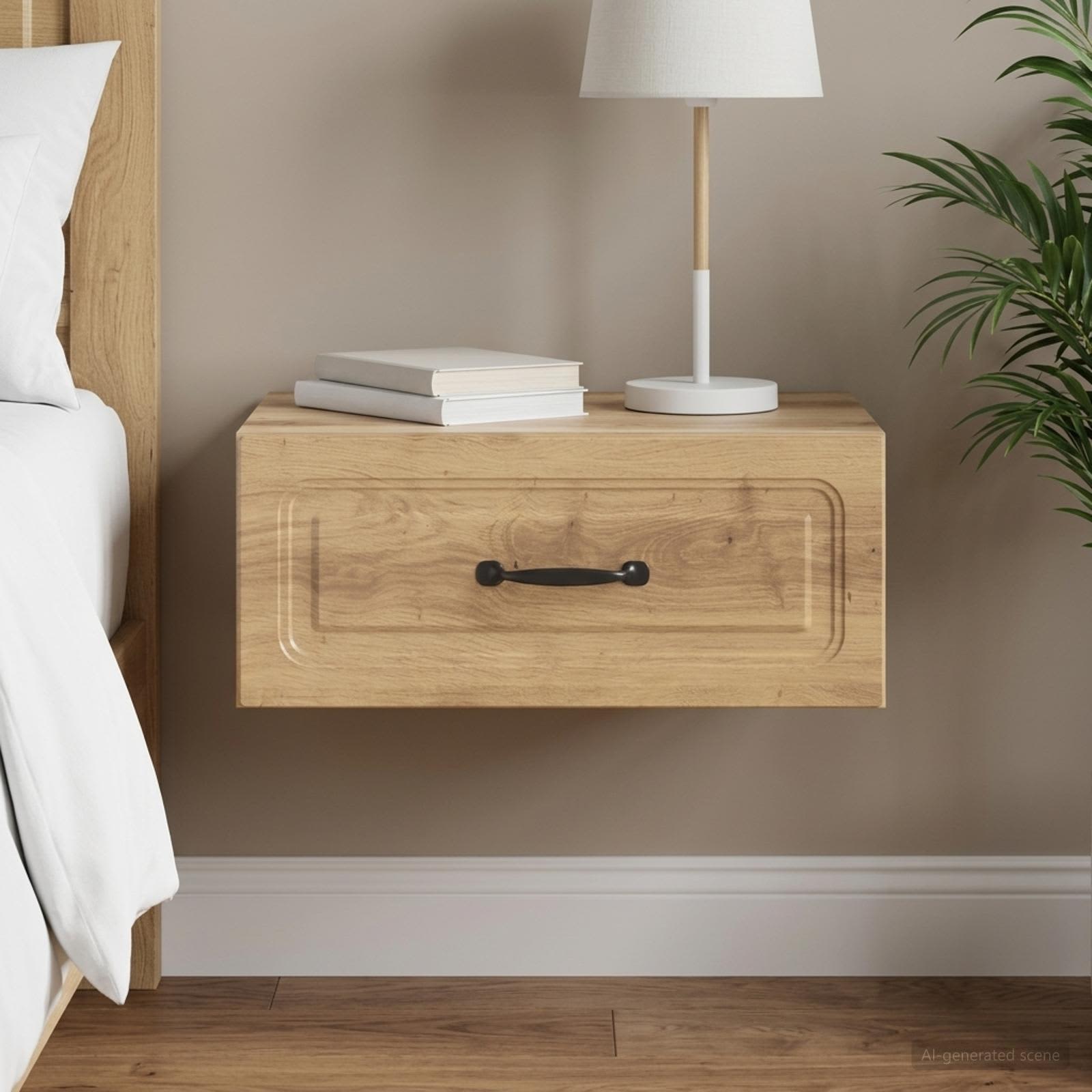 Wandbeugel Bedkast met lade Artisanaal eiken 49 x 34,5 x 20 cm